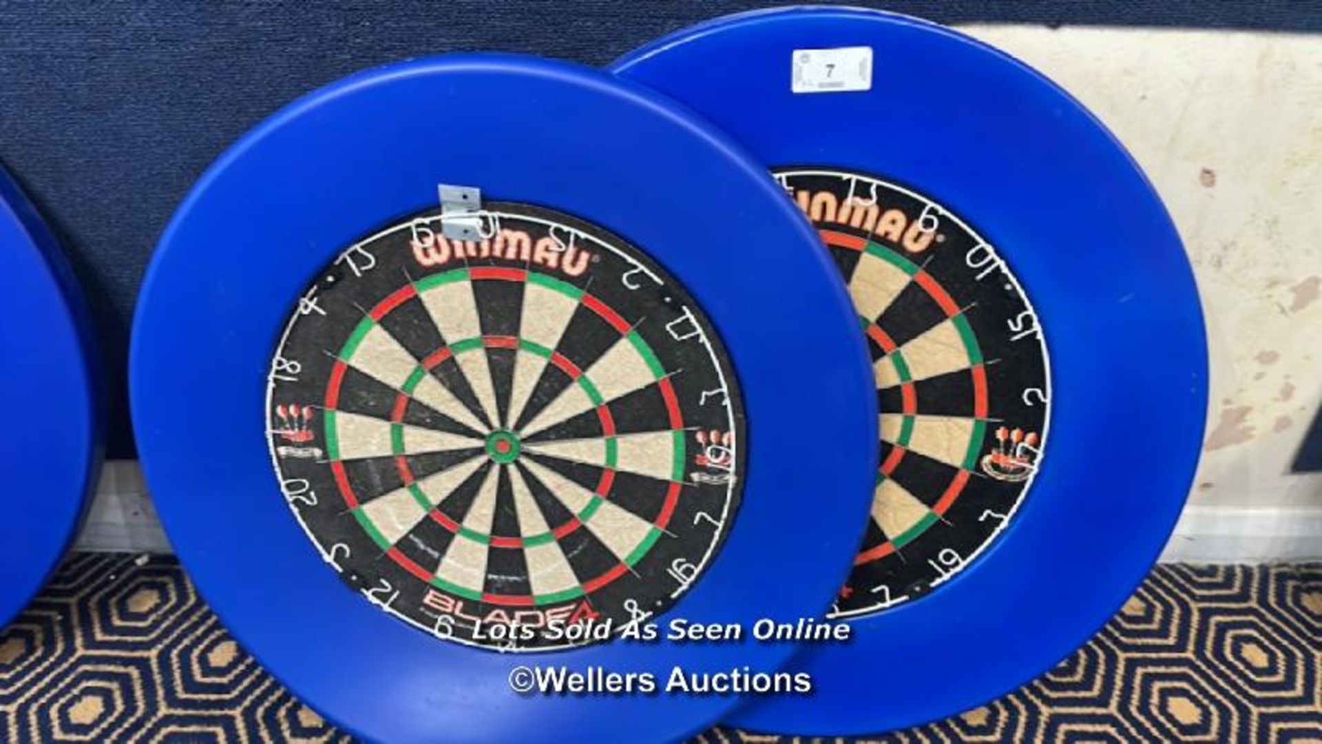 2X WINMAU BLADE 4 DART BOARDS WITH SURROUNDS / COLLECTION LOCATION: OLD WOKING DISTRICT