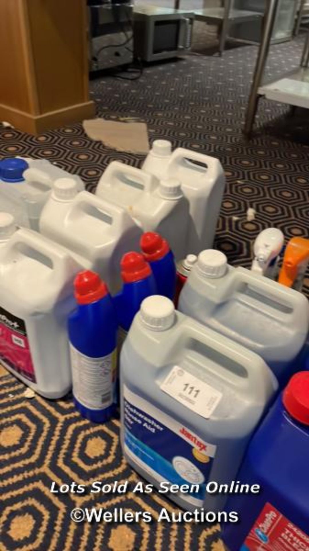 LARGE QUANTITY OF CLEANING LIQUIDS INCL. BLEACH, DISHWASHER RINSE AID AND BEER LINE CLEANER / - Image 3 of 3