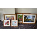 4X ASSORTED FRAMED AND GLAZED PRINTS OF FLOWERS AND OUTDOOR SCENERY, LARGEST 60CM (H) X 80CM (W) /
