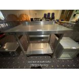 BARTLETT TWO TIER STAINLESS STEEL COMMERCIAL KITCHEN WORK BENCH, WITH DRAWER, 96CM (H) X 90CM (W)