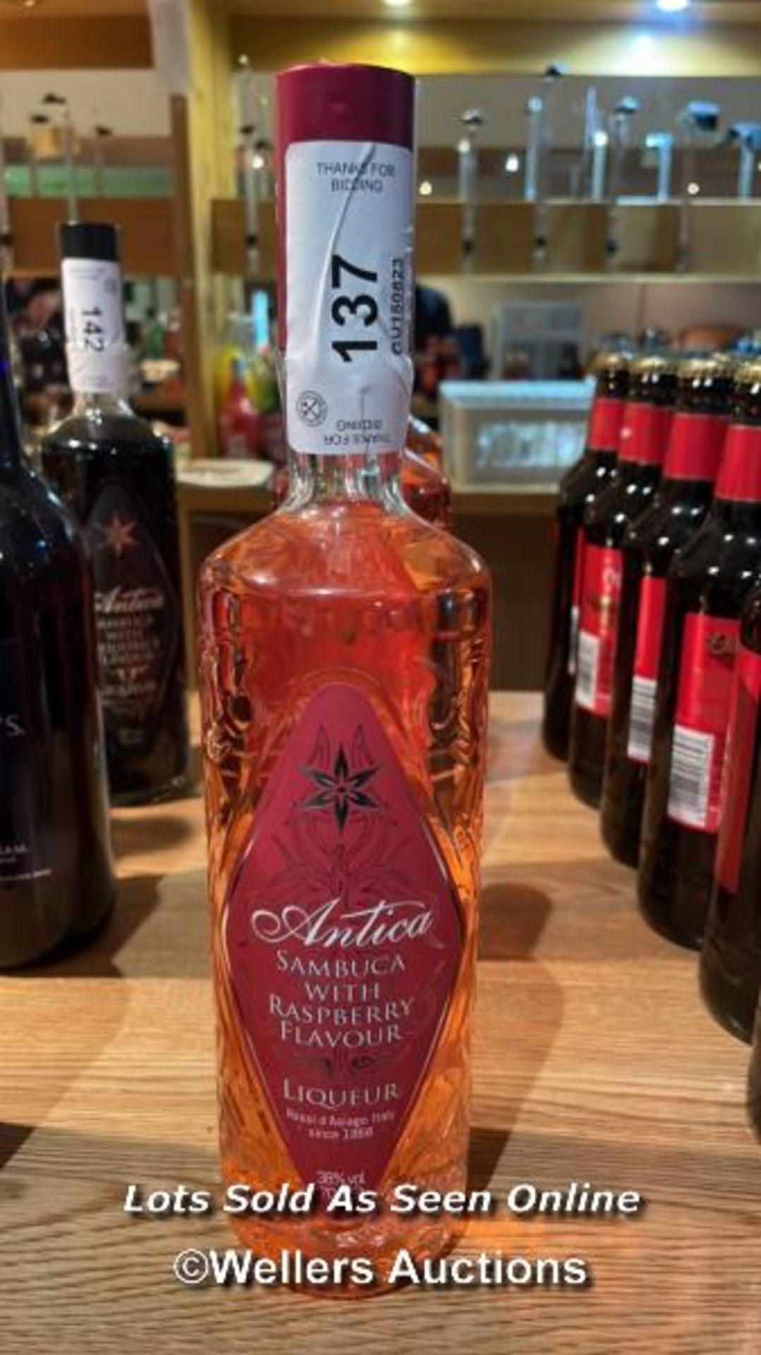 ANTICA SAMBUCA WITH RASPBERRY FLAVOUR LIQUER, 700ML, 38% VOL / COLLECTION LOCATION: OLD WOKING