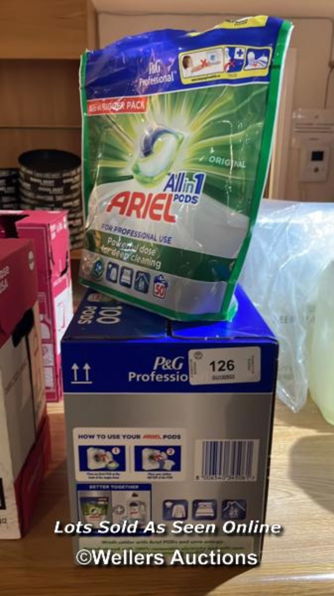 NEW BOX OF 100 ARIEL ALL IN ONE PODS WITH ANOTHER PART USED BAG / COLLECTION LOCATION: OLD WOKING