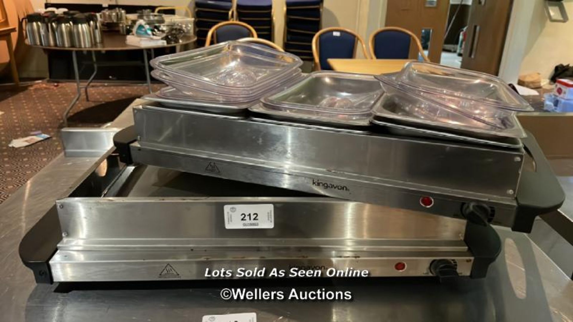 2X KINGAVON BS100 THREE BAY BUFFET SERVERS, WITH 6X TRAYS AND LIDS / COLLECTION LOCATION: OLD WOKING