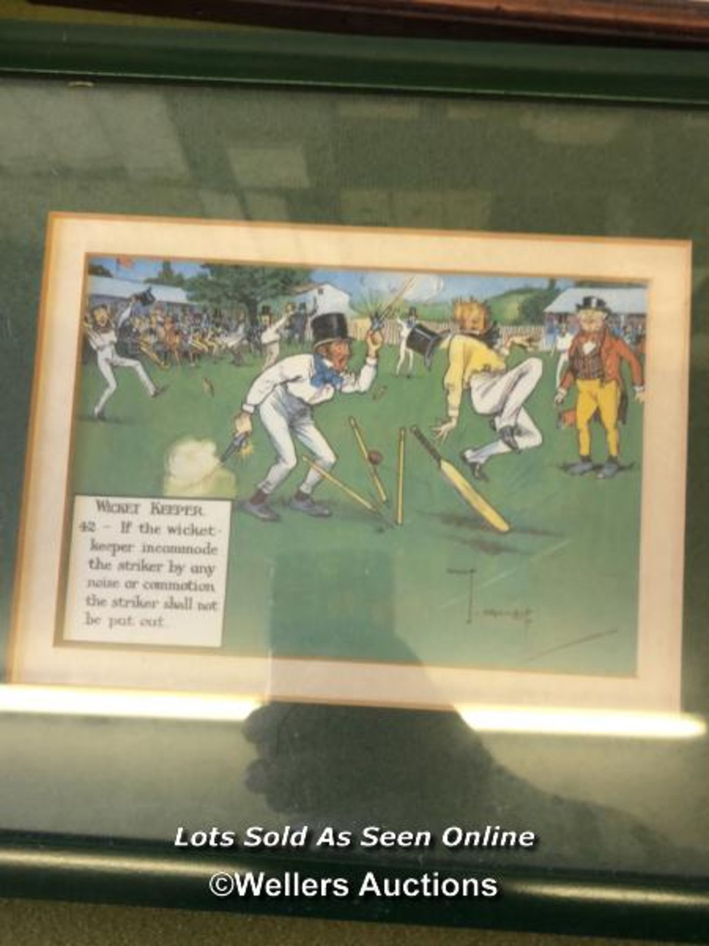 EIGHT FRAMED AND GLAZED PRINTS OF CRICKET SCENES. THE LARGEST 35CM X 29CM - Image 5 of 9