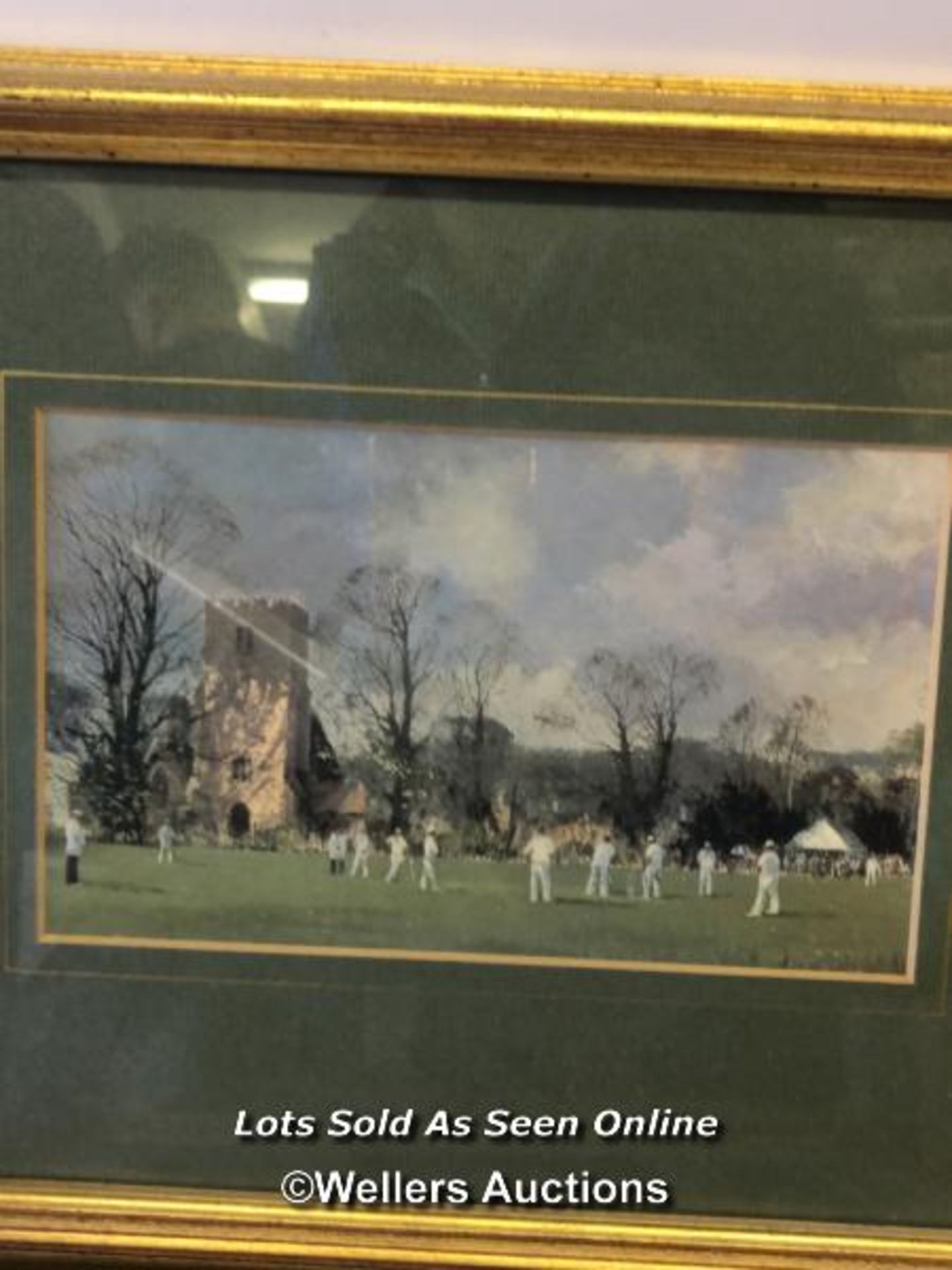 SEVEN FRAMED AND GLAZED PRINTS OF CRICKET SCENES, THE LARGEST 30CM X 35CM - Image 7 of 8