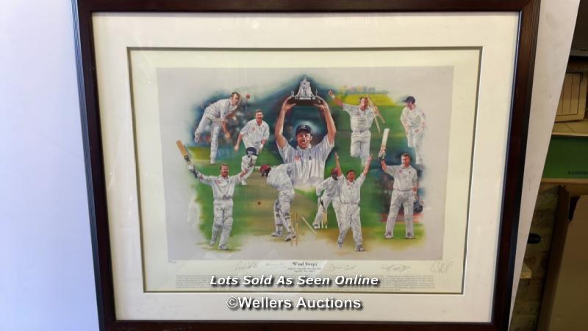 FRAMED AND GLAZED PRINT OF 'WIND SWEPT', ENGLAND V WEST INDIES TEST SERIES 2000, LIMITED EDITION