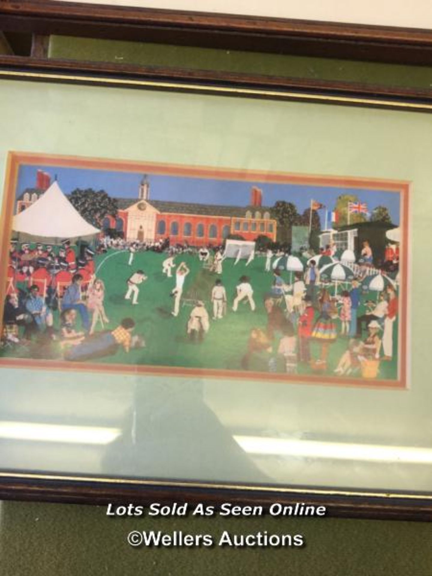 EIGHT FRAMED AND GLAZED PRINTS OF CRICKET SCENES. THE LARGEST 35CM X 29CM - Image 6 of 9