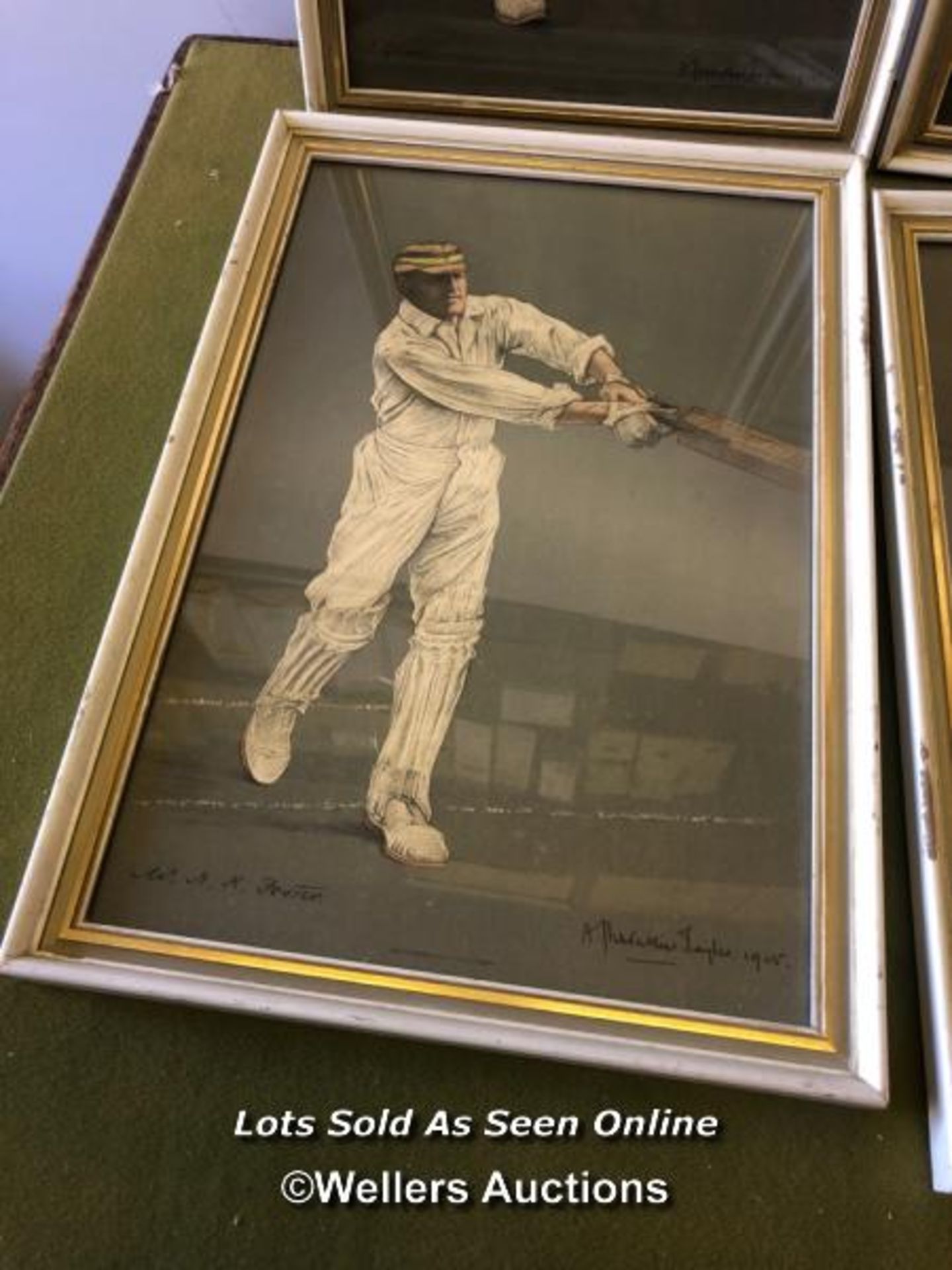 FOUR FRAMED AND GLAZED COLOURED PICTURES OF CRICKETERS, NAMELY KELLY, FOSTER, GUNN AND LORD - Image 5 of 5