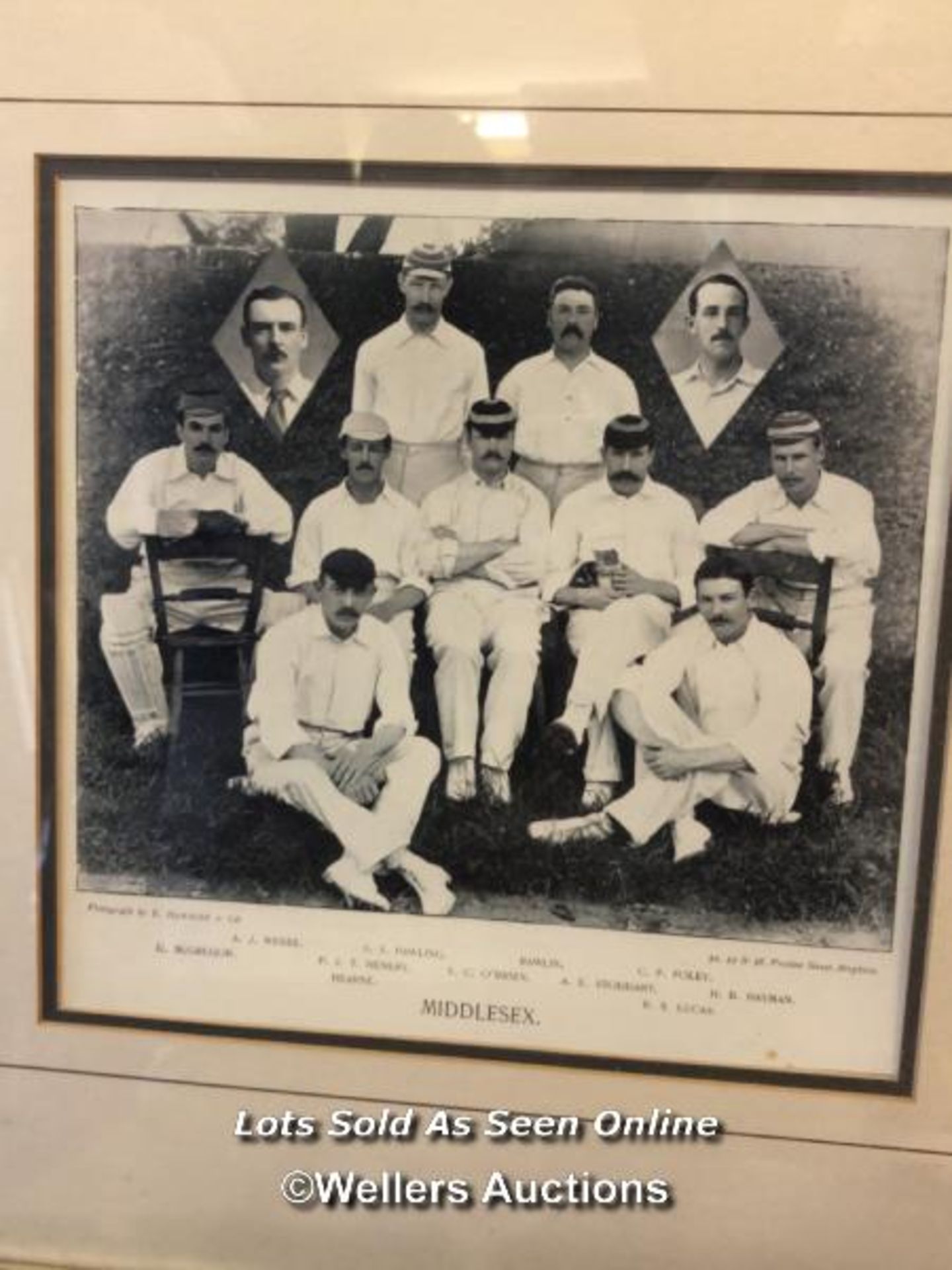 FOUR FRAMED AND GLAZED PICTURES OF CRICKET TEAMS, THREE OF MIDDLESEX AND ONE OF 'THE CHAMPAGNE OF - Image 2 of 5