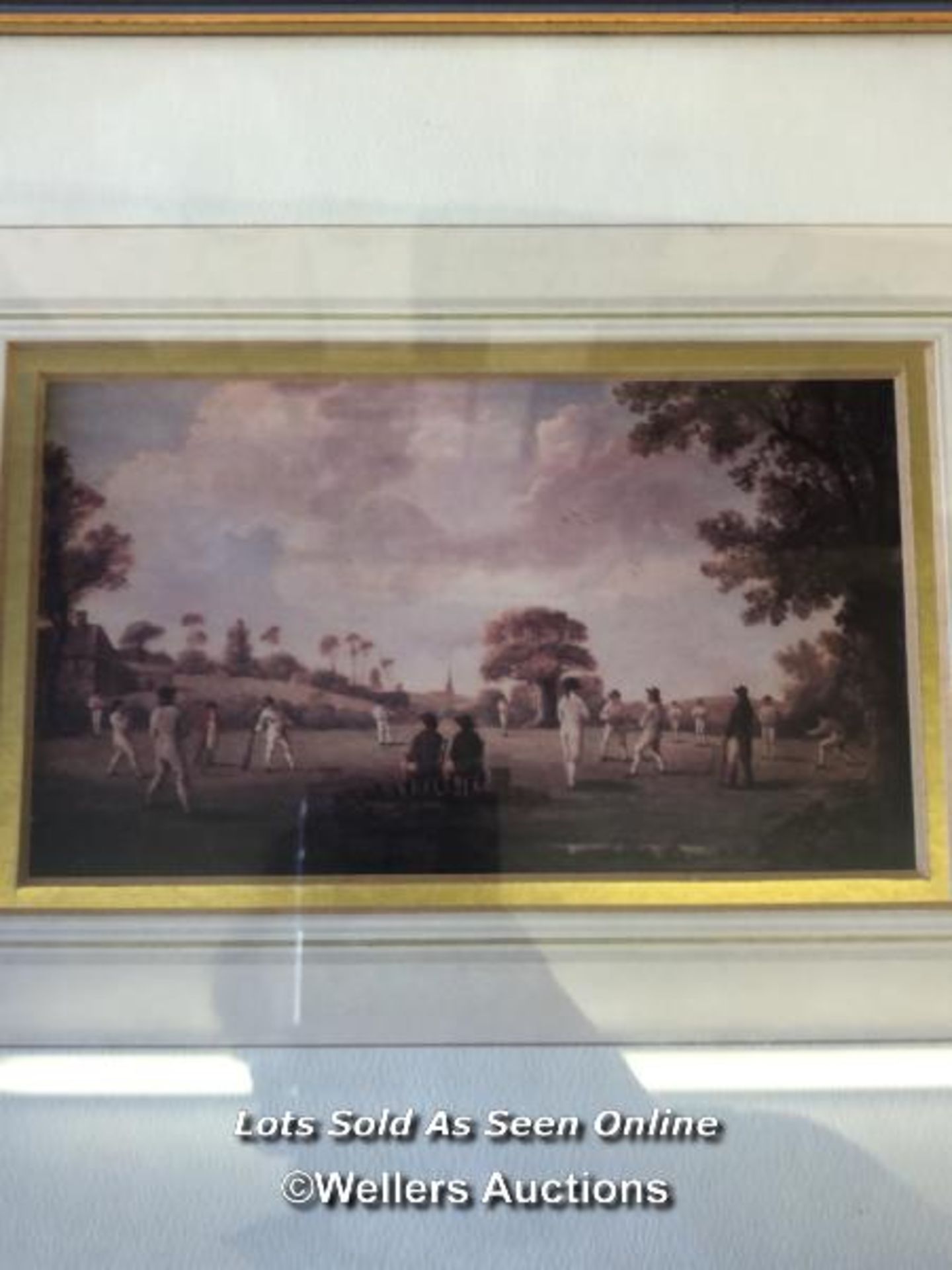 SEVEN FRAMED AND GLAZED PRINTS OF CRICKET SCENES. THE LARGEST 40CM X 29CM - Image 6 of 8