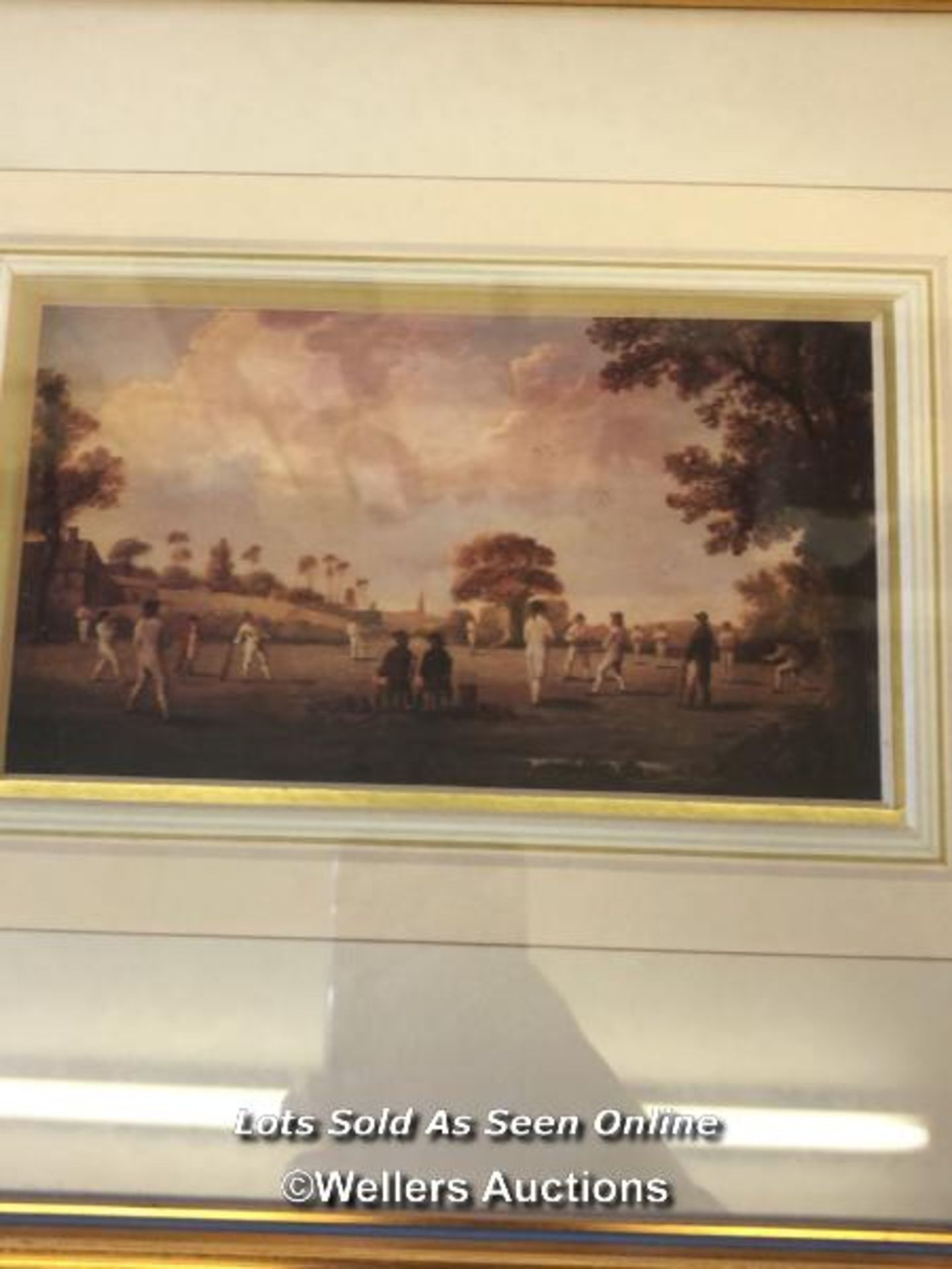 SEVEN FRAMED AND GLAZED PRINTS OF CRICKET SCENES. THE LARGEST 40CM X 29CM - Image 7 of 8