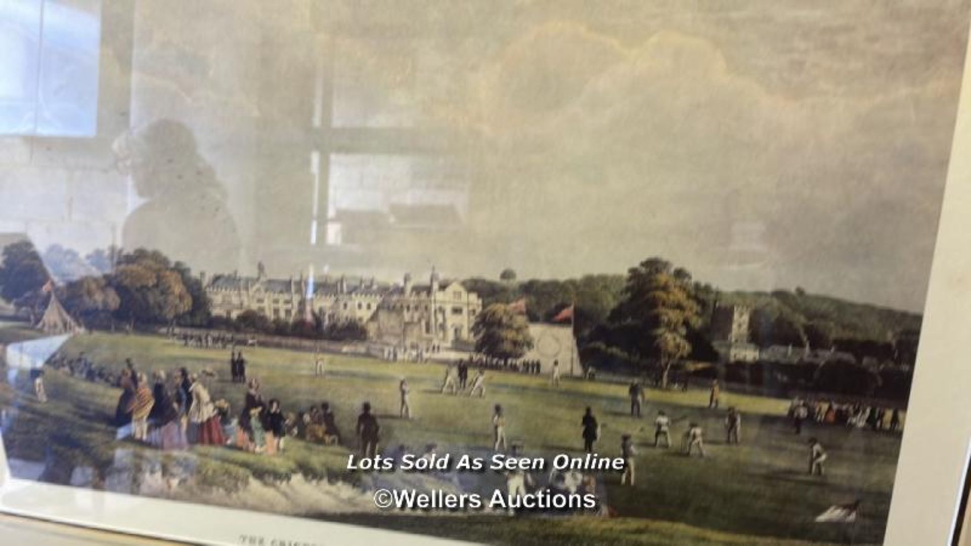 LARGE FRAMED AND GLAZED PRINT OF 'THE CRICKET MATCH TONBRIDGE SCHOOL', 84CM X 61CM - Image 3 of 4