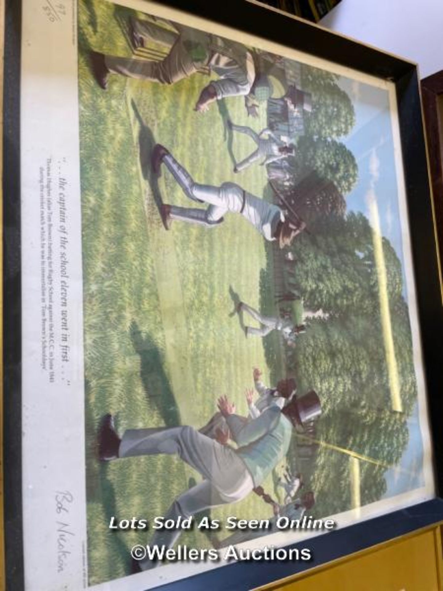 FOUR FRAMED AND GLAZED CRICKET SCENES INCLUDING 'THE CAPTAIN OF THE SCHOOL ELEVEN WENT IN FIRST' - Image 3 of 6