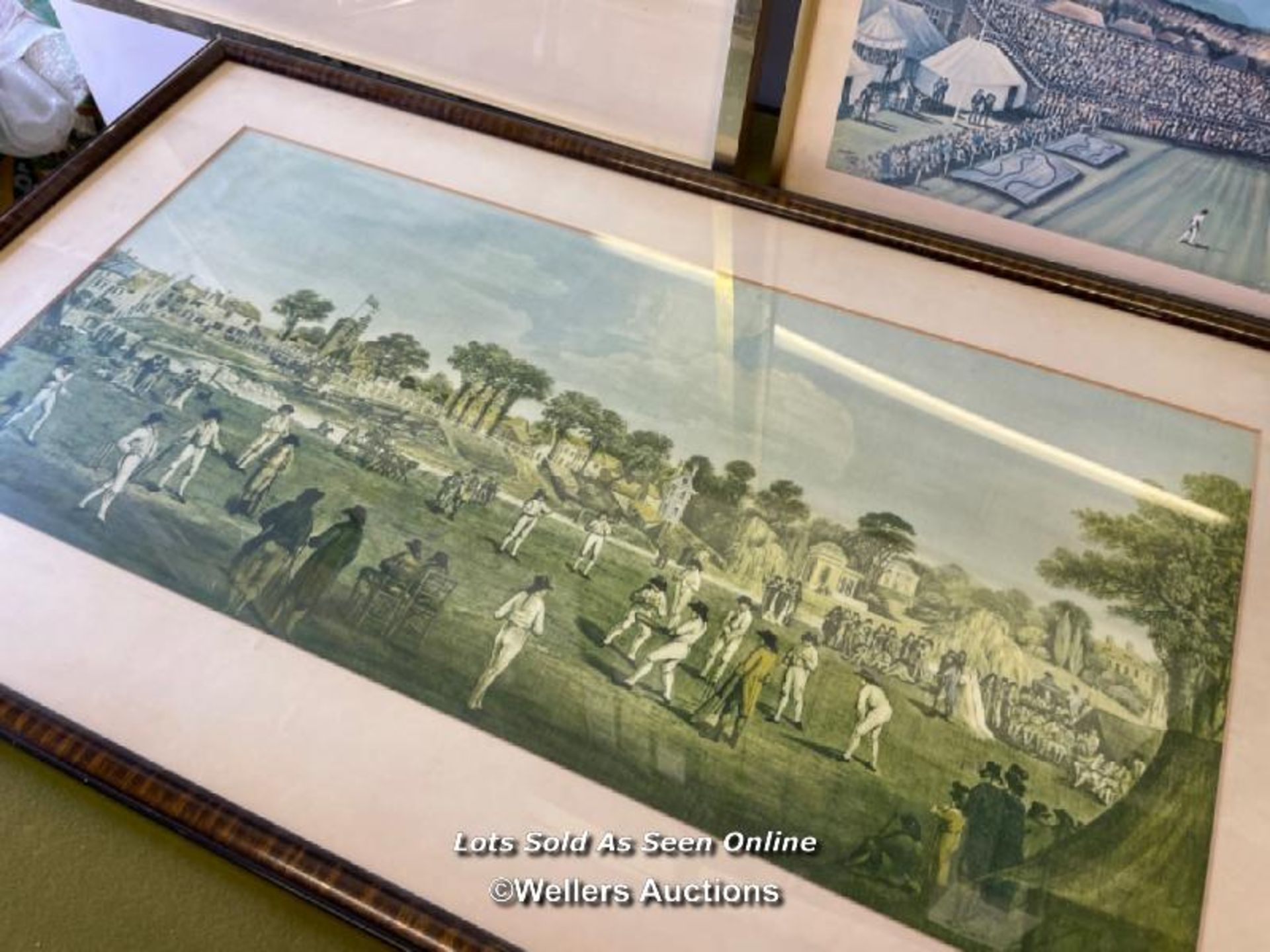 THREE FRAMED AND GLAZED PRINTS OF VARIOUS CRICKET SCENES - Image 2 of 4