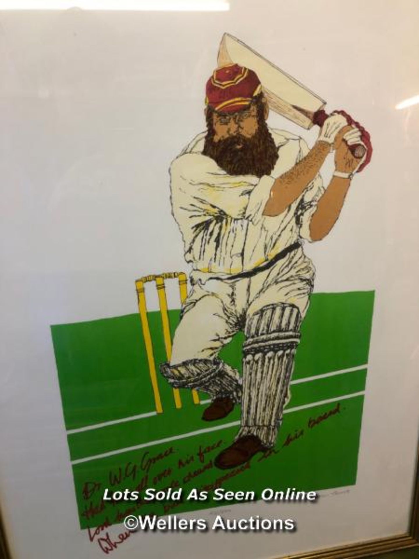 LARGE FRAMED AND GLAZED PRINT OF W G GRACE, LIMITED EDITION 431/500, BY JOHN THIRSK. 80.5CM X 59CM - Image 2 of 3