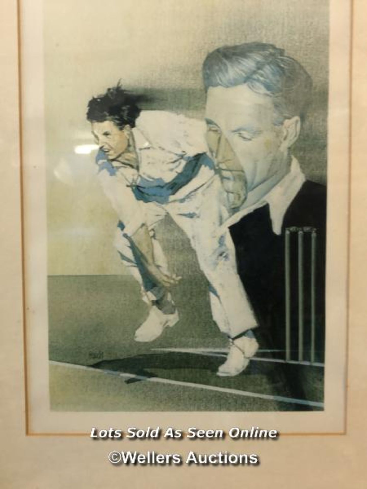 TWO FRAMED AND GLAZED PRINTS OF CRICKETERS, INCLUDING ONE OF IMRAN KHAN. THE LARGEST 42.5CM X 32. - Image 3 of 4