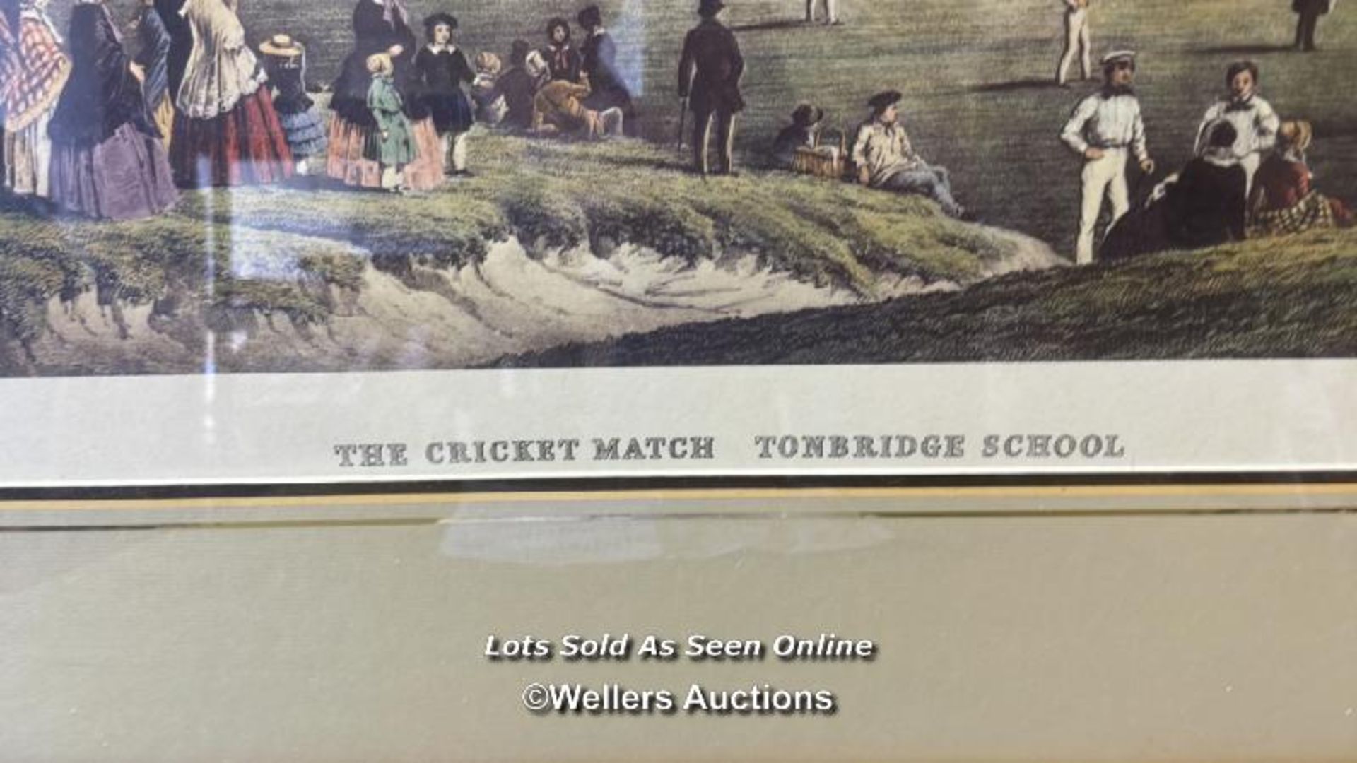 LARGE FRAMED AND GLAZED PRINT OF 'THE CRICKET MATCH TONBRIDGE SCHOOL', 84CM X 61CM - Image 2 of 4