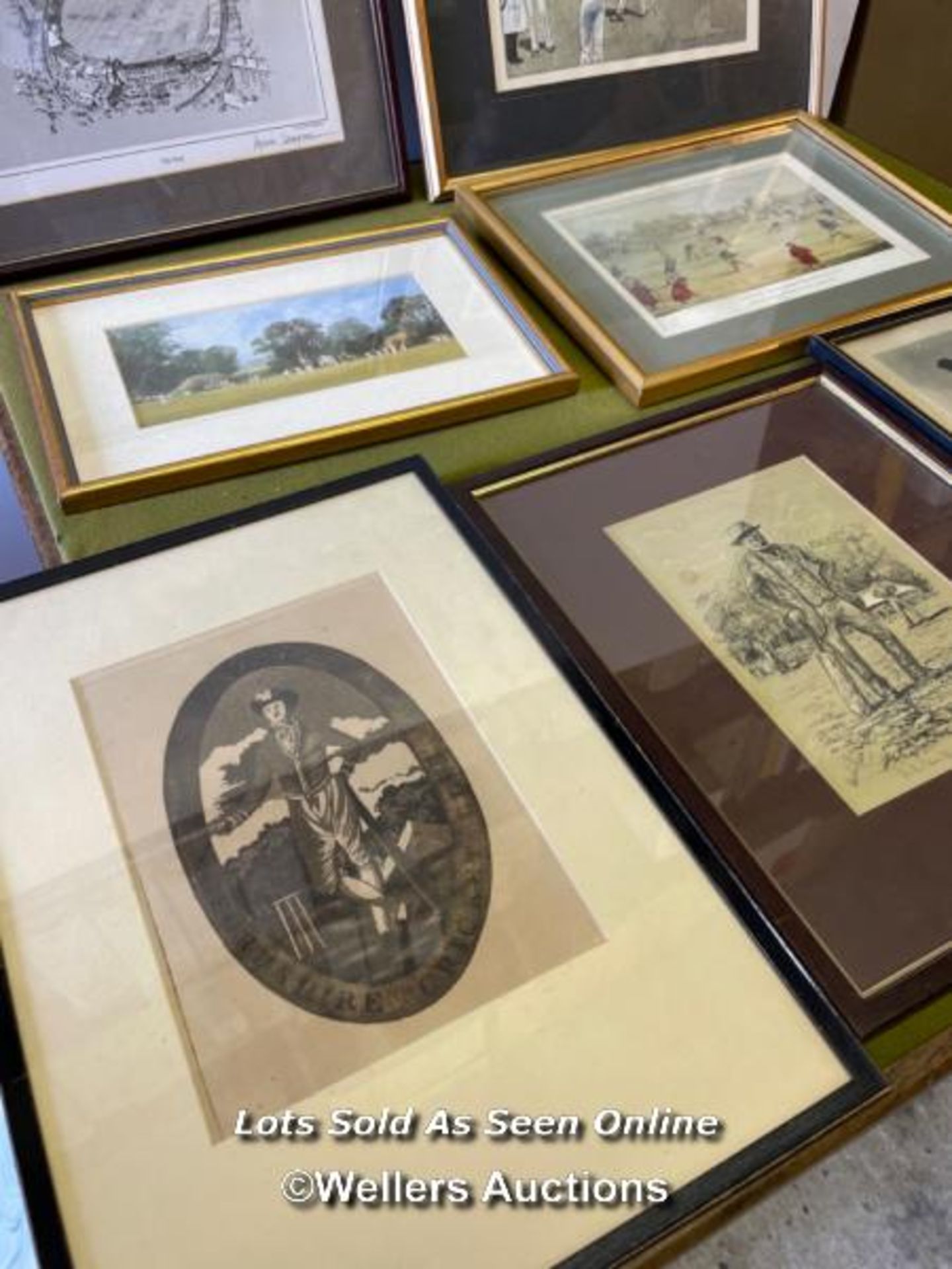SEVEN FRAMED AND GLAZED CRICKET RELATED PRINTS, INCLUDING 'THE OVAL' AND 'GREENWICH V CHELSEA - Image 4 of 5