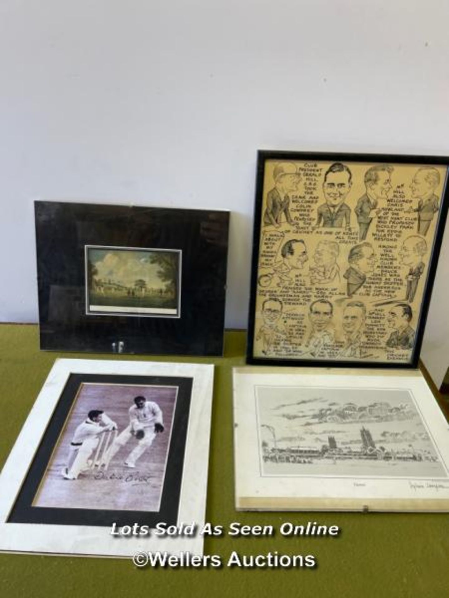 FOUR ASSORTED CRICKET RELATED PRINTS, INCLUDING ONE SIGNED BY DICKIE BIRD