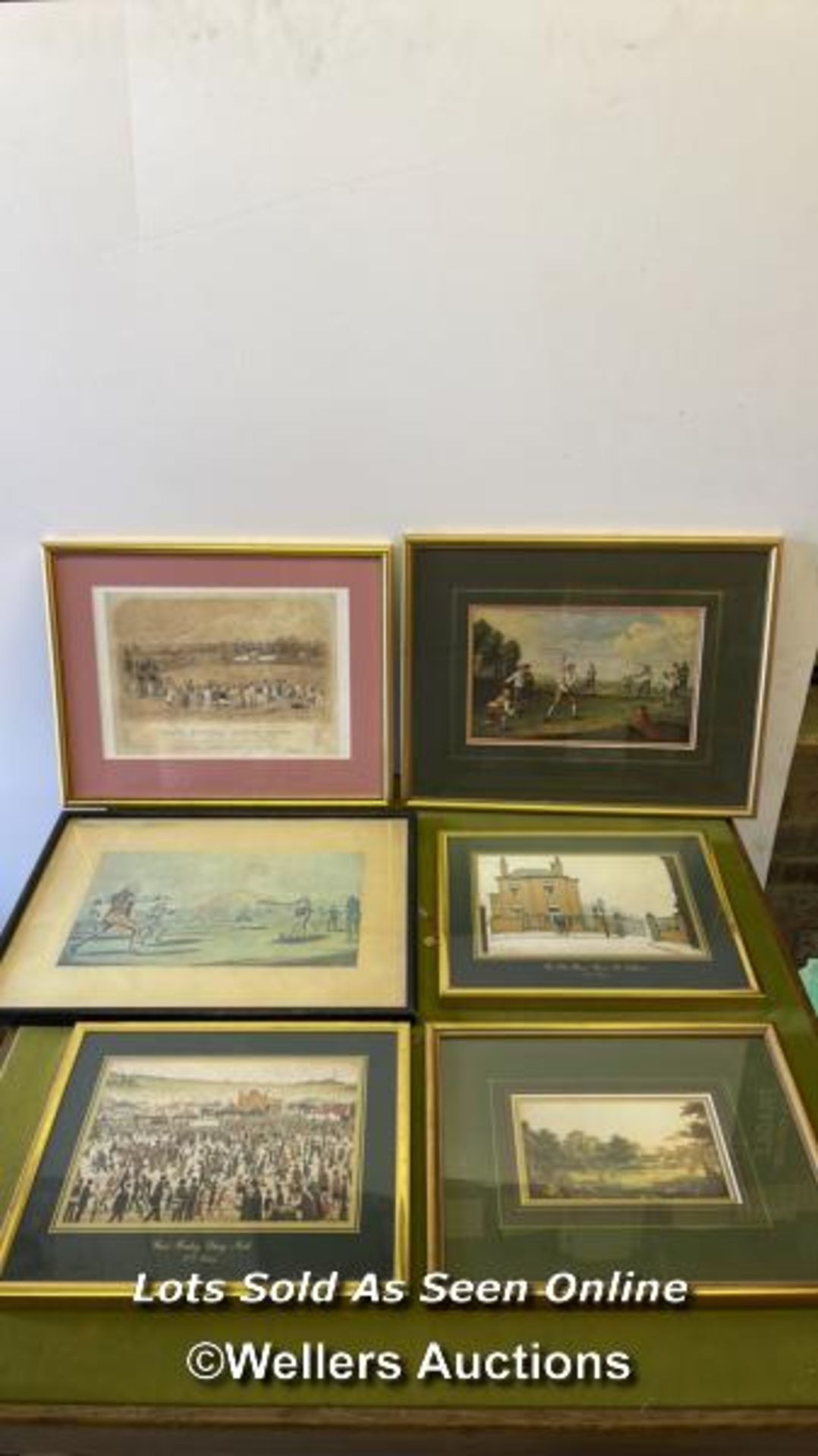 SIX ASSORTED FRAMED AND GLAZED PRINTS INCLUDING CRICKET AND OTHERS