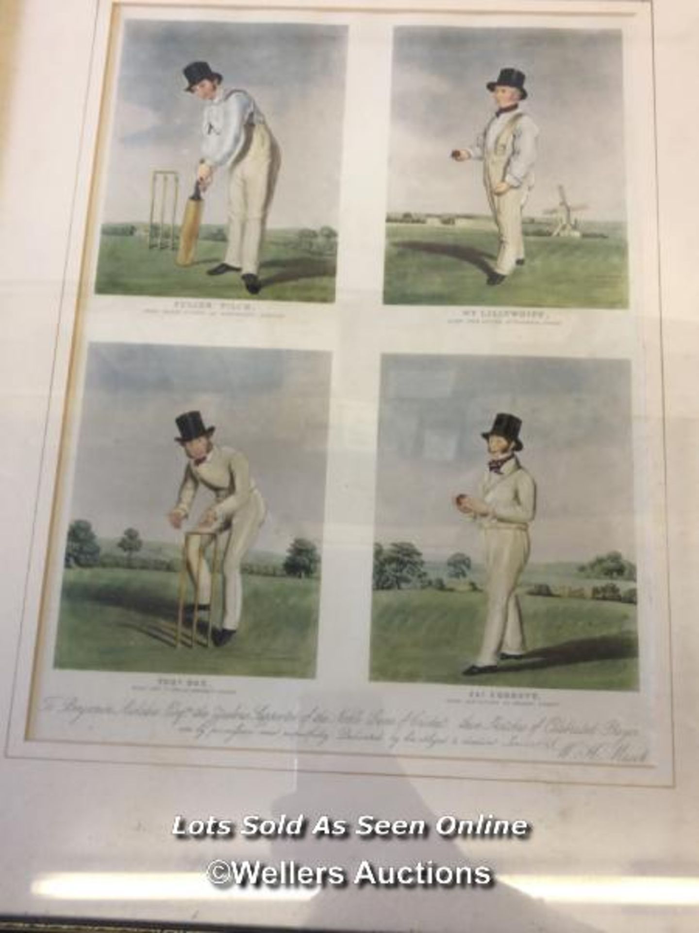 FOUR FRAMED AND GLAZED PICTURES OF CRICKET SCENES. THE LARGEST 49CM X 40CM - Image 2 of 5