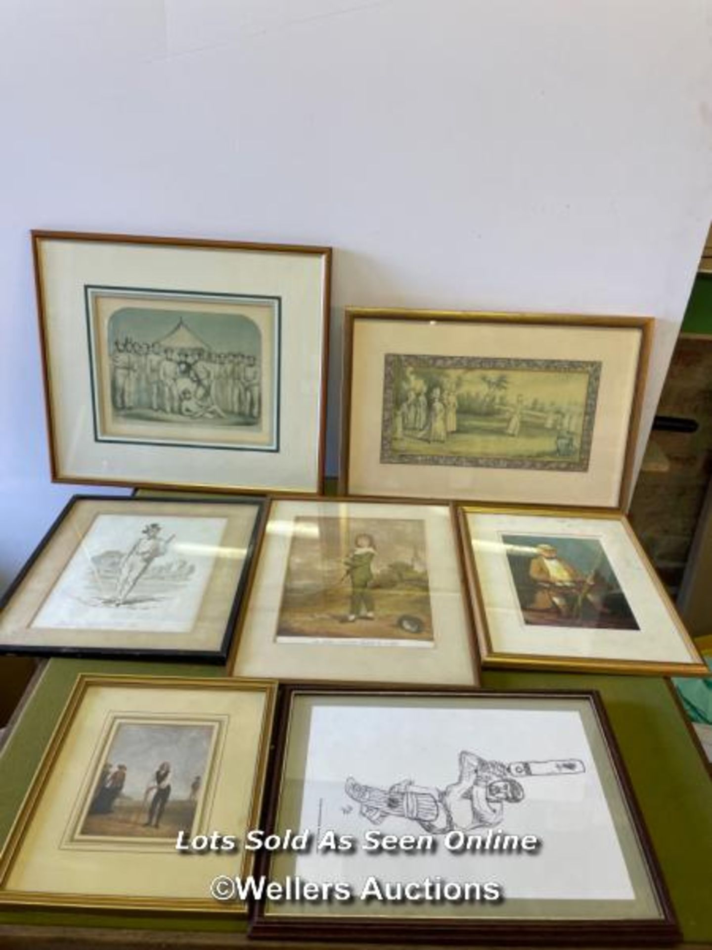 SEVEN FRAMED AND GLAZED CRICKET RELATED PRINTS, INCLUDING ONE OF LADIES CRICKET