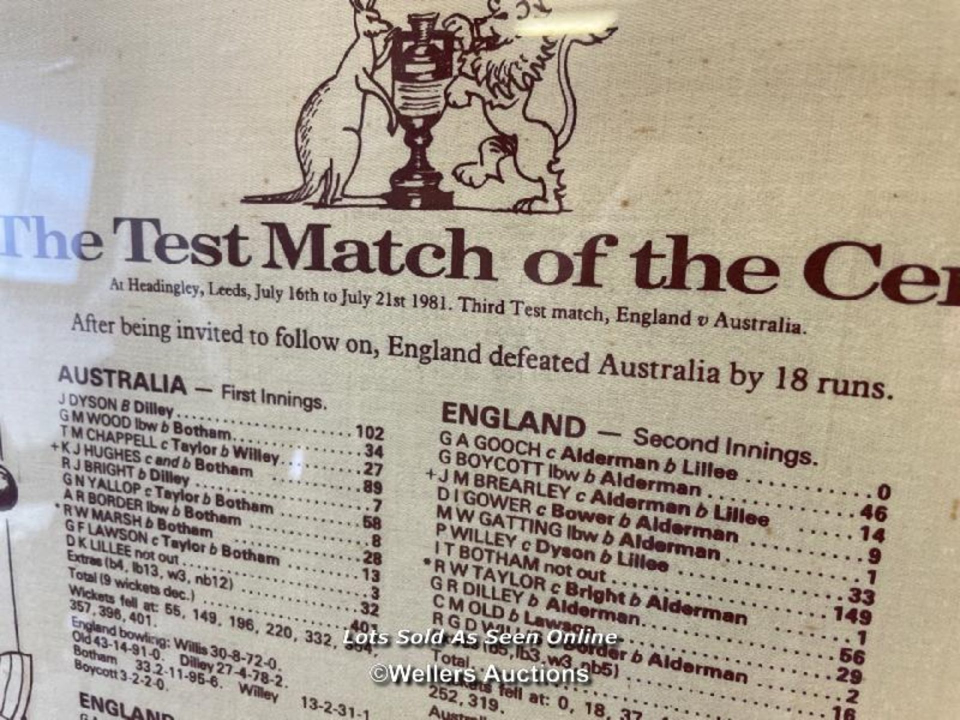 FRAMED AND GLAZED PRINT OF 'THE TEST MATCH OF THE CENTURY' BETWEEN AUSTRALIA AND ENGLAND IN JULY - Image 4 of 4