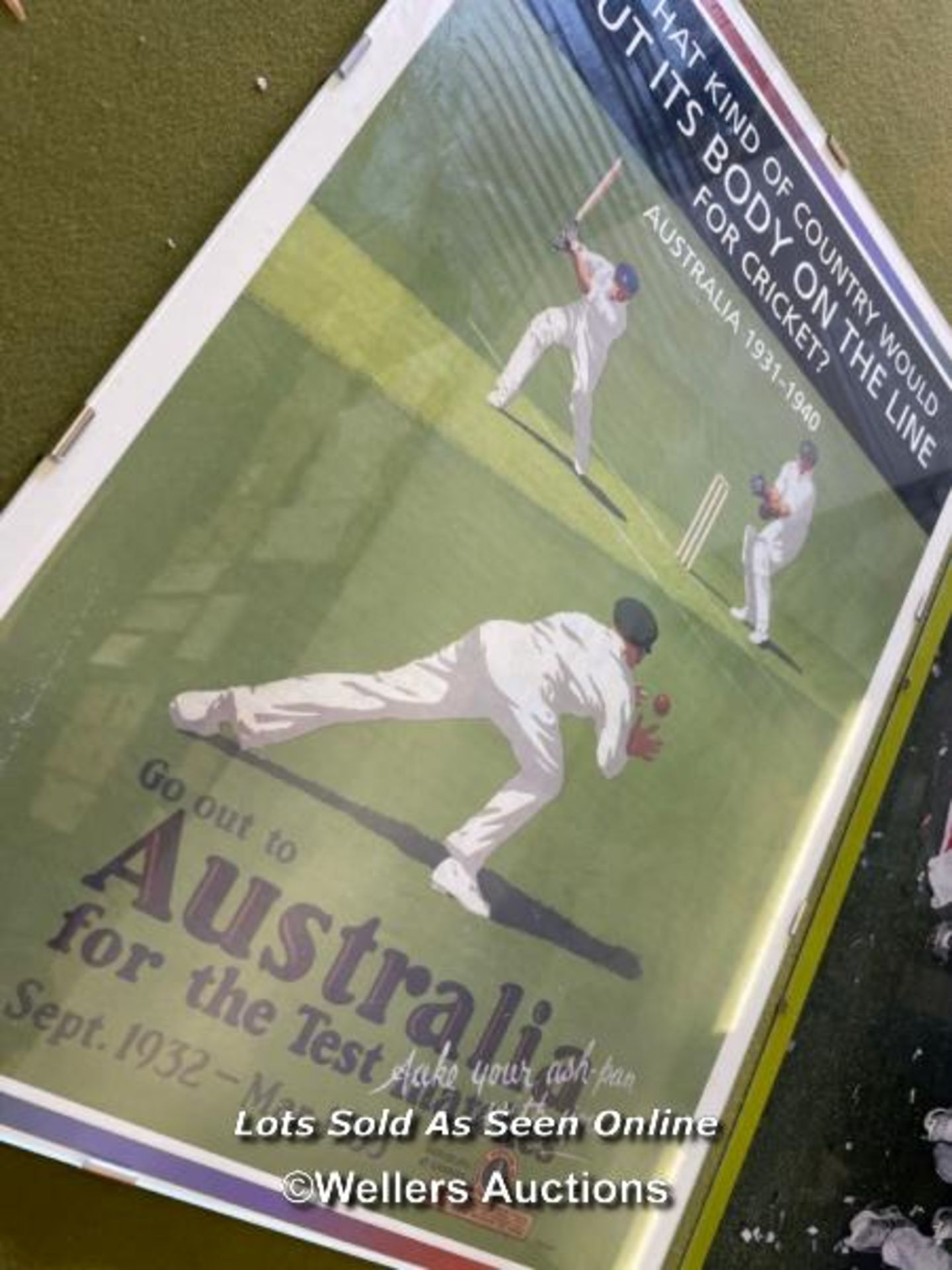 TWO GLAZED CRICKET PRINTS INCLUDING 'AUSTRALIA 1931-40 GO OUT TO AUSTRALIA TO THE TEST MATCHES'