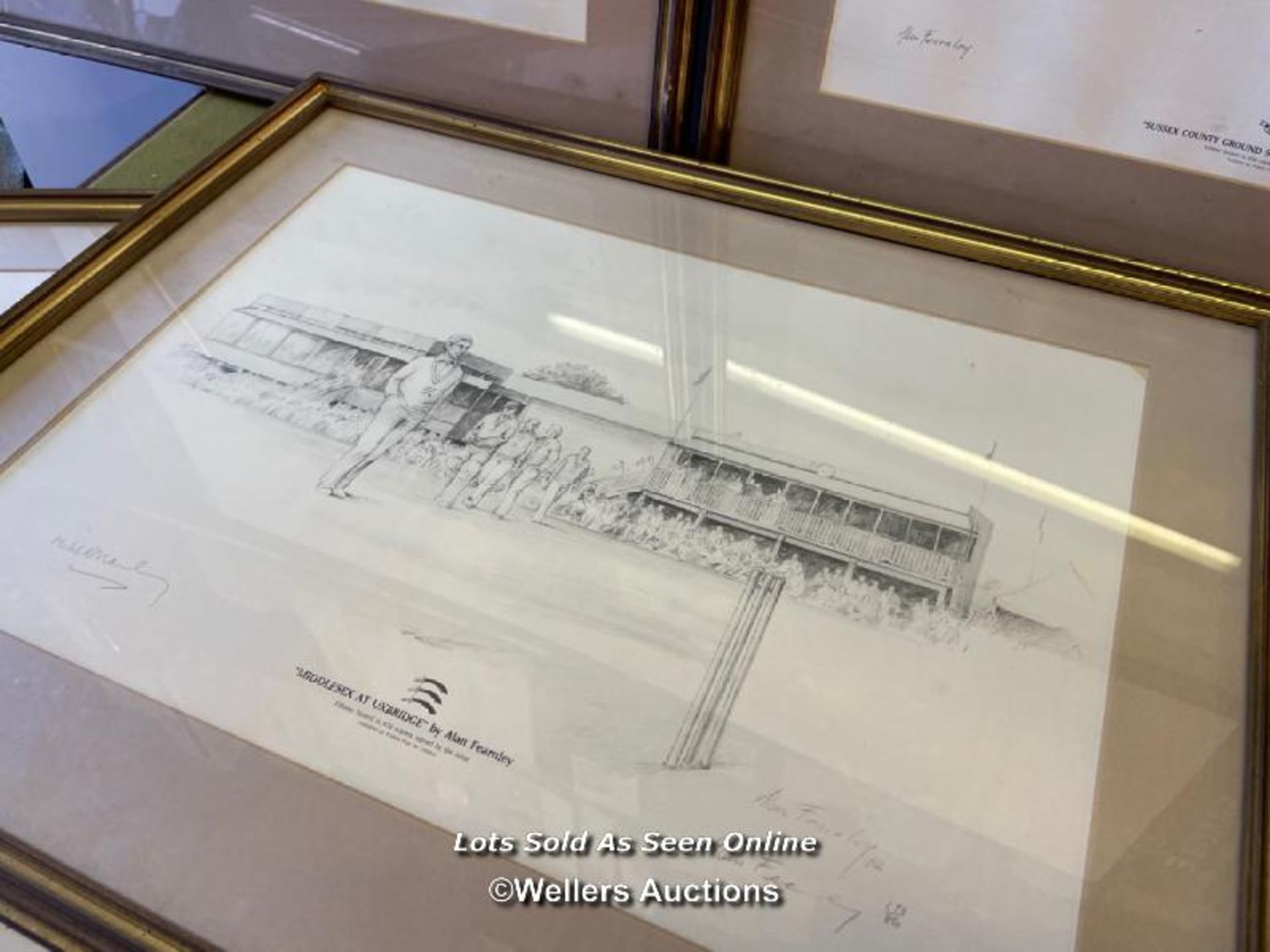 FIVE FRAMED AND GLAZED PRINTS OF CRICKET GROUNDS, INCLUDING TAUNTON, SUSSEX AND UXBRIDGE. THE - Image 4 of 6
