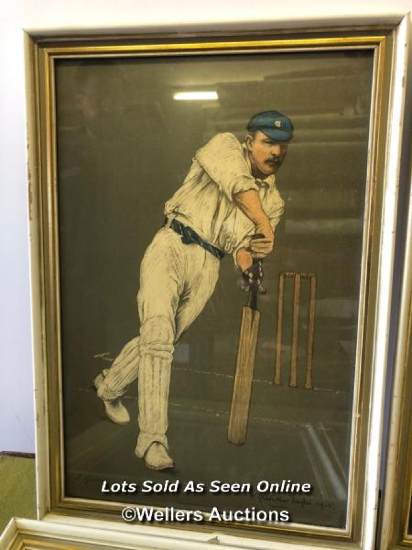 FOUR FRAMED AND GLAZED COLOURED PICTURES OF CRICKETERS, NAMELY KELLY, FOSTER, GUNN AND LORD - Image 3 of 5