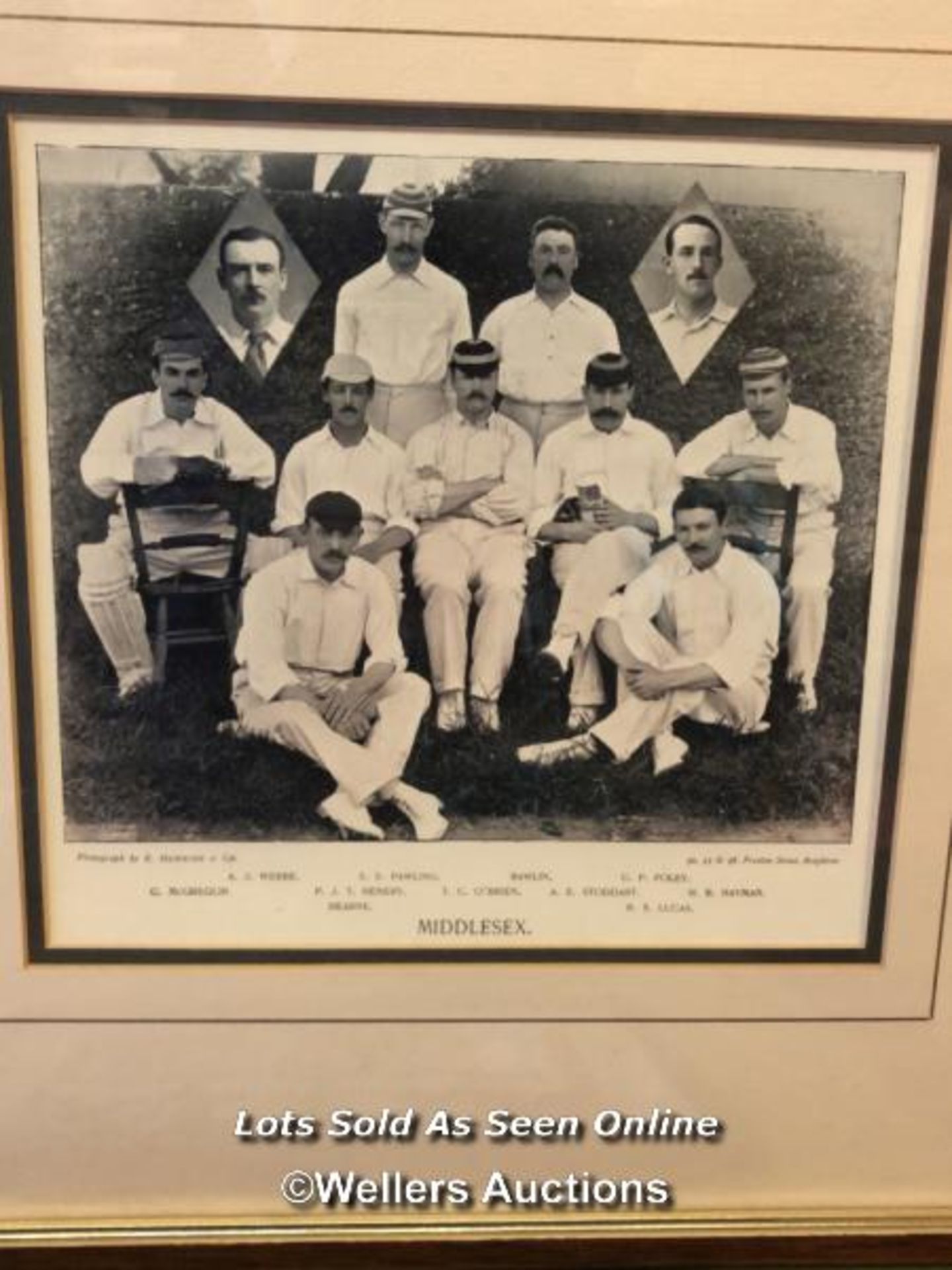 FOUR FRAMED AND GLAZED PICTURES OF CRICKET TEAMS, THREE OF MIDDLESEX AND ONE OF 'THE CHAMPAGNE OF - Image 3 of 5