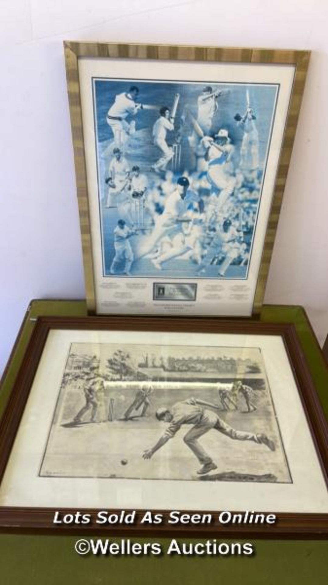 TWO FRAMED AND GLAZED PRINTS, INCLUDING THE ENGLISH BATSMAN HALL OF FAME