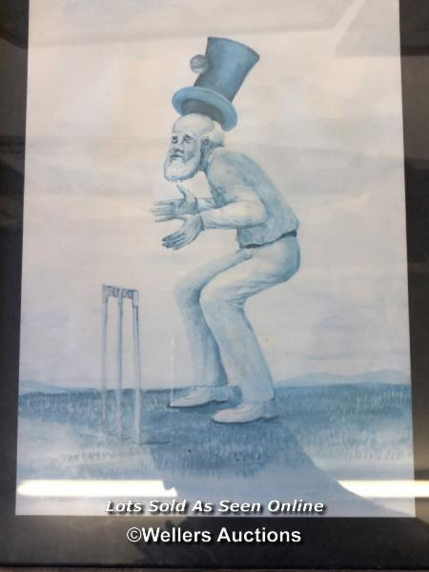 FOUR FRAMED AND GLAZED COMICAL PRINTS OF CRICKETERS. THE LARGEST 42CM X 31CM - Image 4 of 5