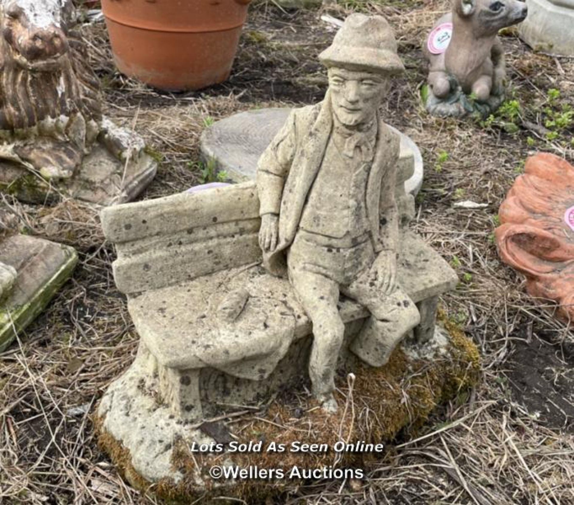 *MAN SITTING ON BENCH, 45CM (H) X 45CM (L) / COLLECTION LOCATION: ALBOURNE (BN6), FULL ADDRESS AND