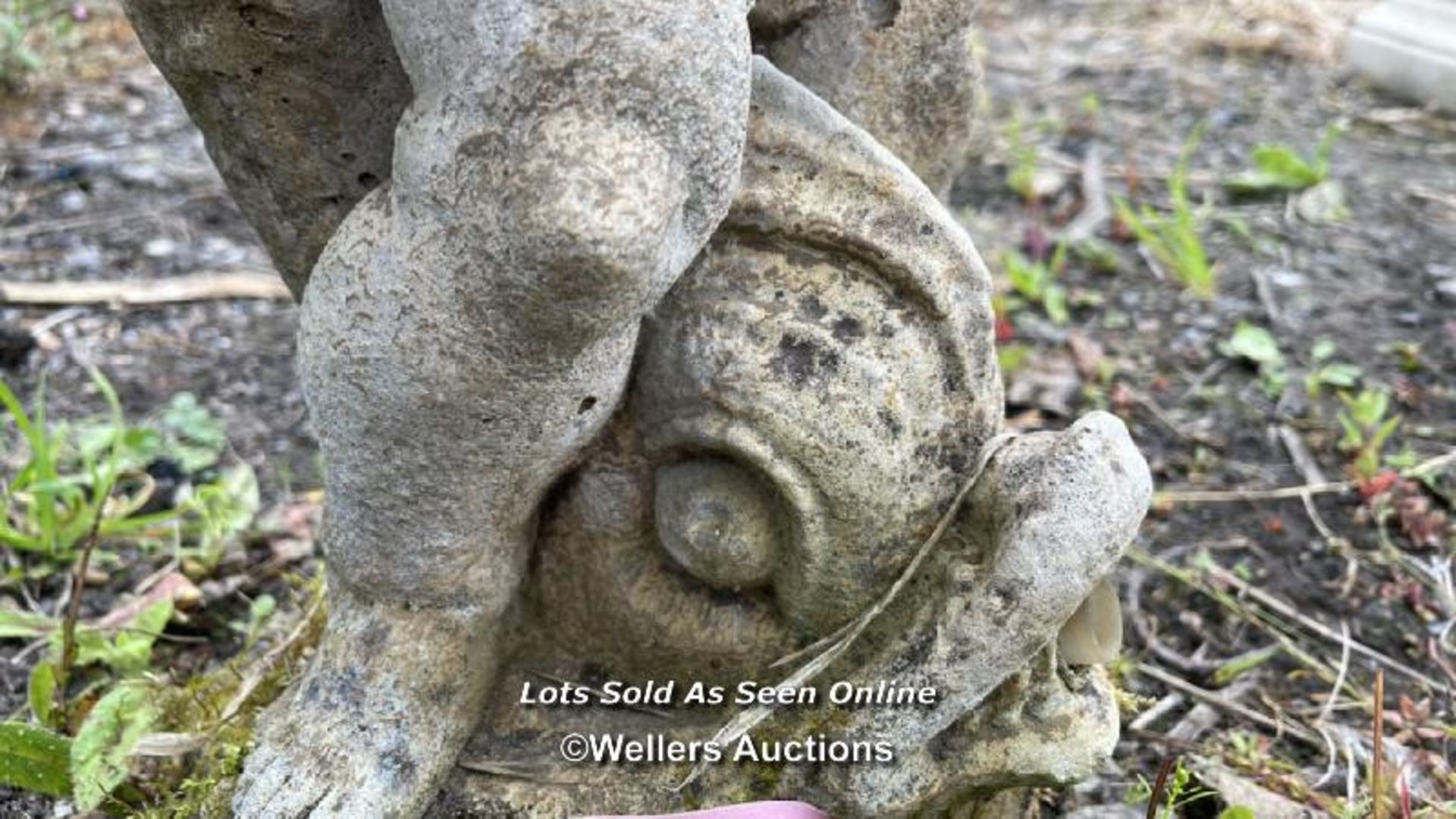 *LITTLE BOY WITH COY FISH, WITH FOUNTAIN SPOUT, 50CM (H) / COLLECTION LOCATION: ALBOURNE (BN6), FULL - Image 2 of 4