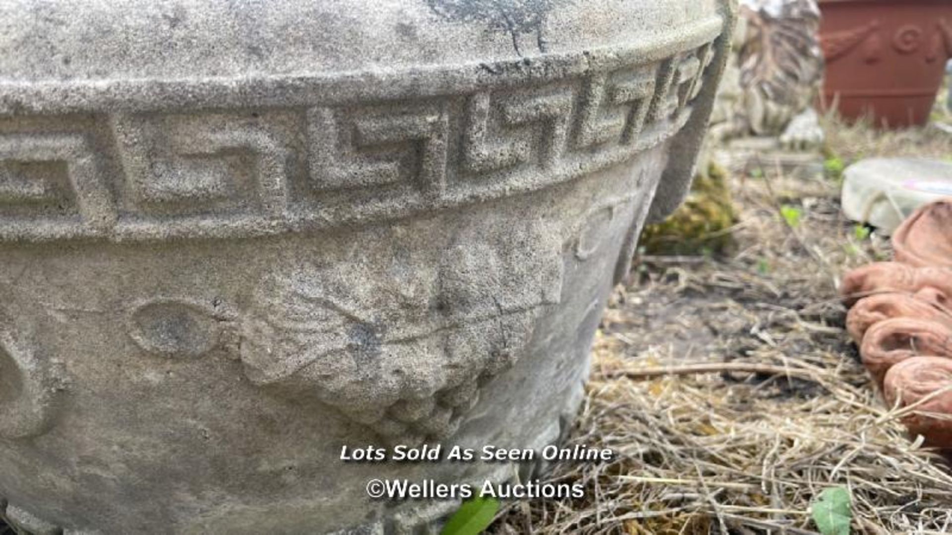 *RECONSTITUTED STONE POT WITH FRUIT MOTIF, 25CM (H) X 45CM (DIA) / COLLECTION LOCATION: ALBOURNE (BN - Image 2 of 3