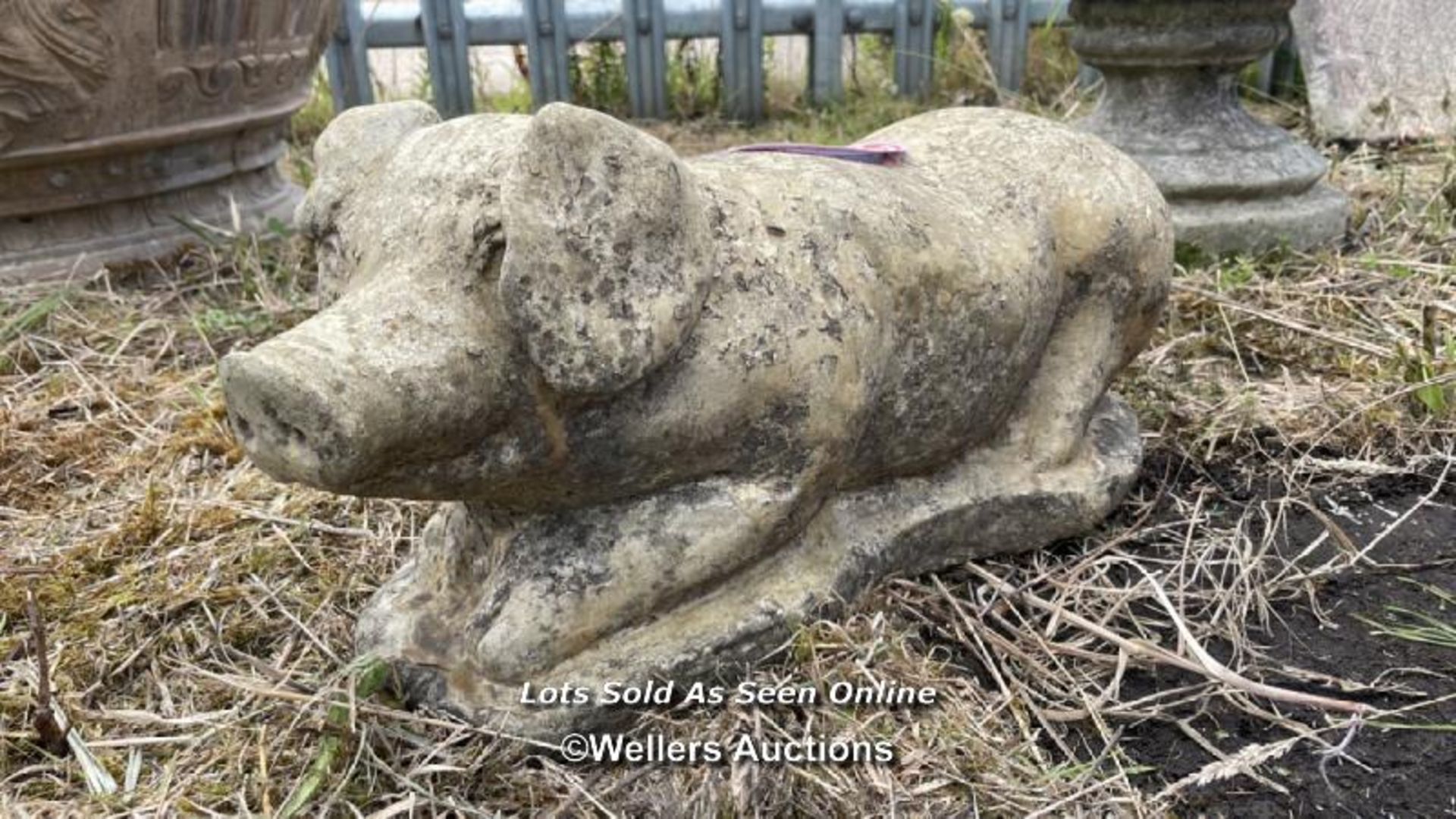 *RECONSTITUTED STONE PIG, 51CM (L) X 23CM (H) / COLLECTION LOCATION: ALBOURNE (BN6), FULL ADDRESS