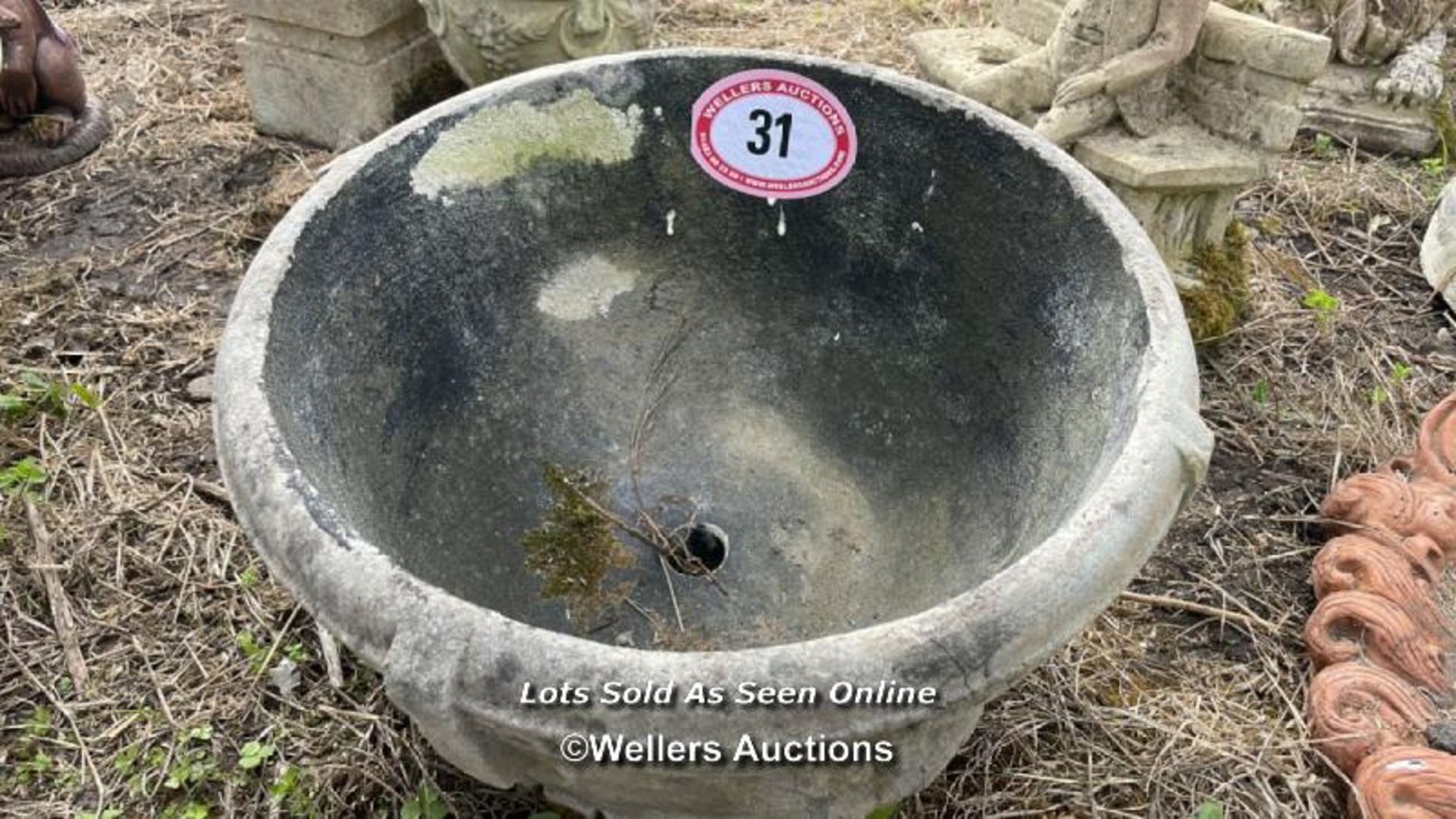 *RECONSTITUTED STONE POT WITH FRUIT MOTIF, 25CM (H) X 45CM (DIA) / COLLECTION LOCATION: ALBOURNE (BN - Image 3 of 3