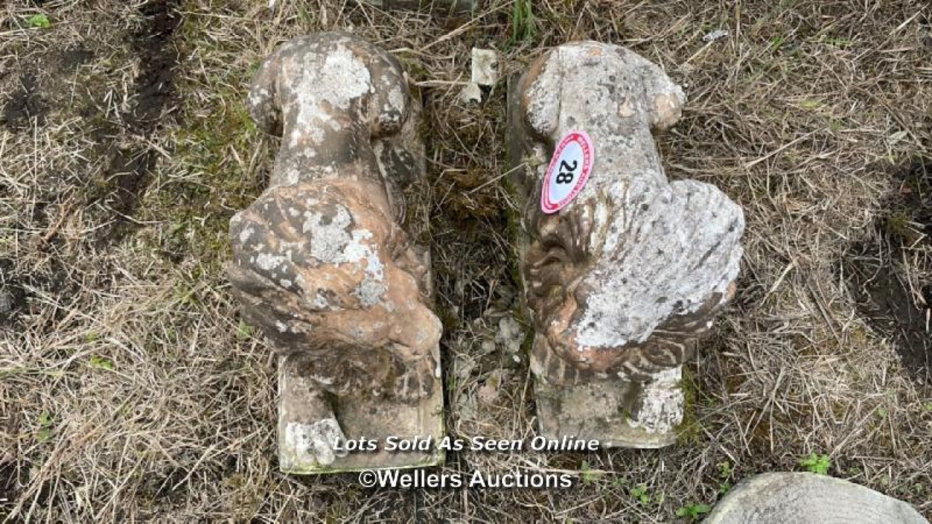 *PAIR OF RECONSTITUTED STONE RECUMBANT LIONS, 36CM (H) X 55CM (L) / COLLECTION LOCATION: ALBOURNE ( - Image 3 of 4