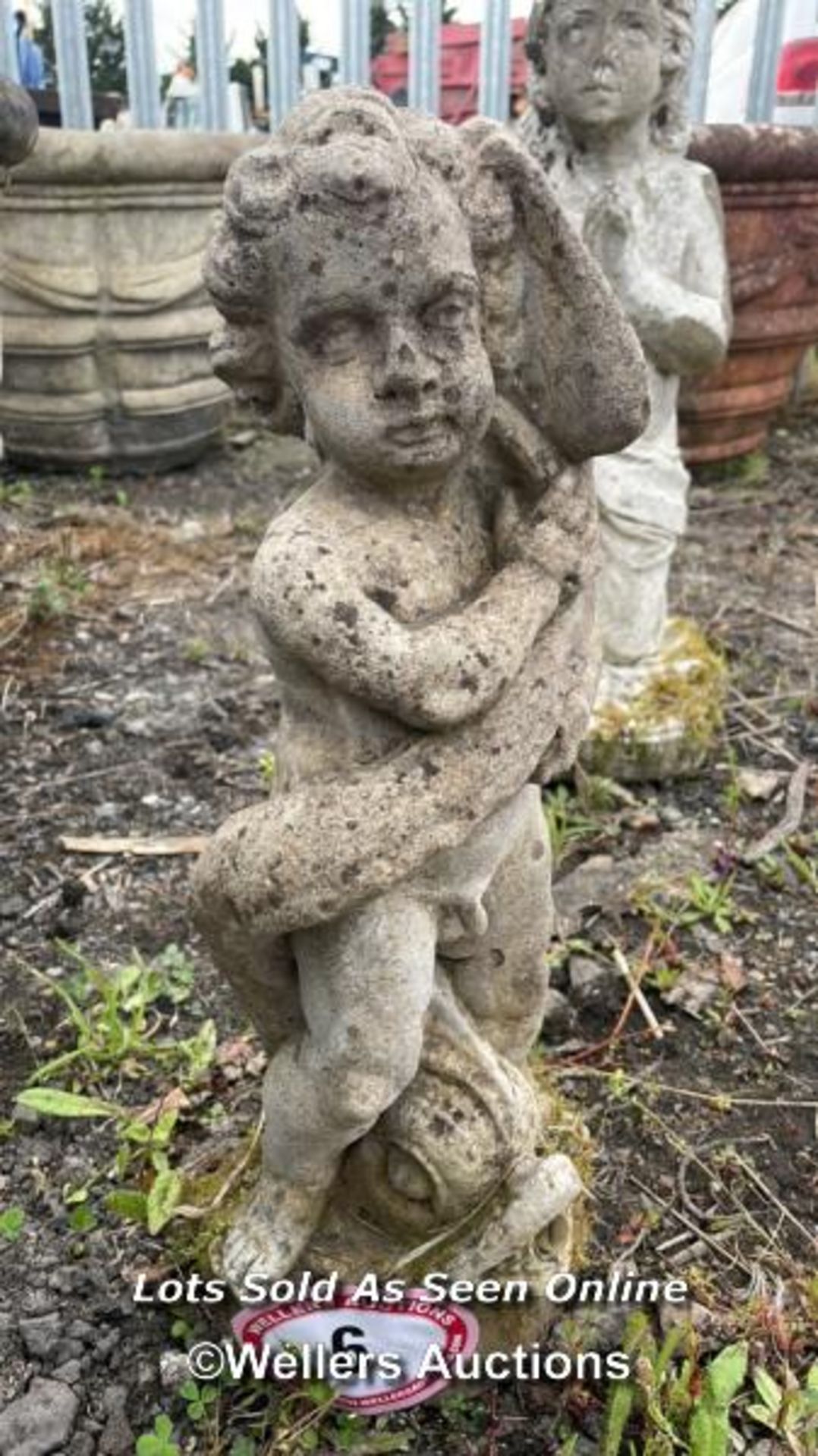 *LITTLE BOY WITH COY FISH, WITH FOUNTAIN SPOUT, 50CM (H) / COLLECTION LOCATION: ALBOURNE (BN6), FULL