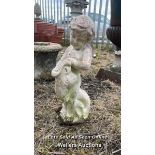 *RECONSTITUTED STONE STATUE OF A BOY HOLDING OPEN THE MOUTH OF A COY FISH, 46CM (H) / COLLECTION