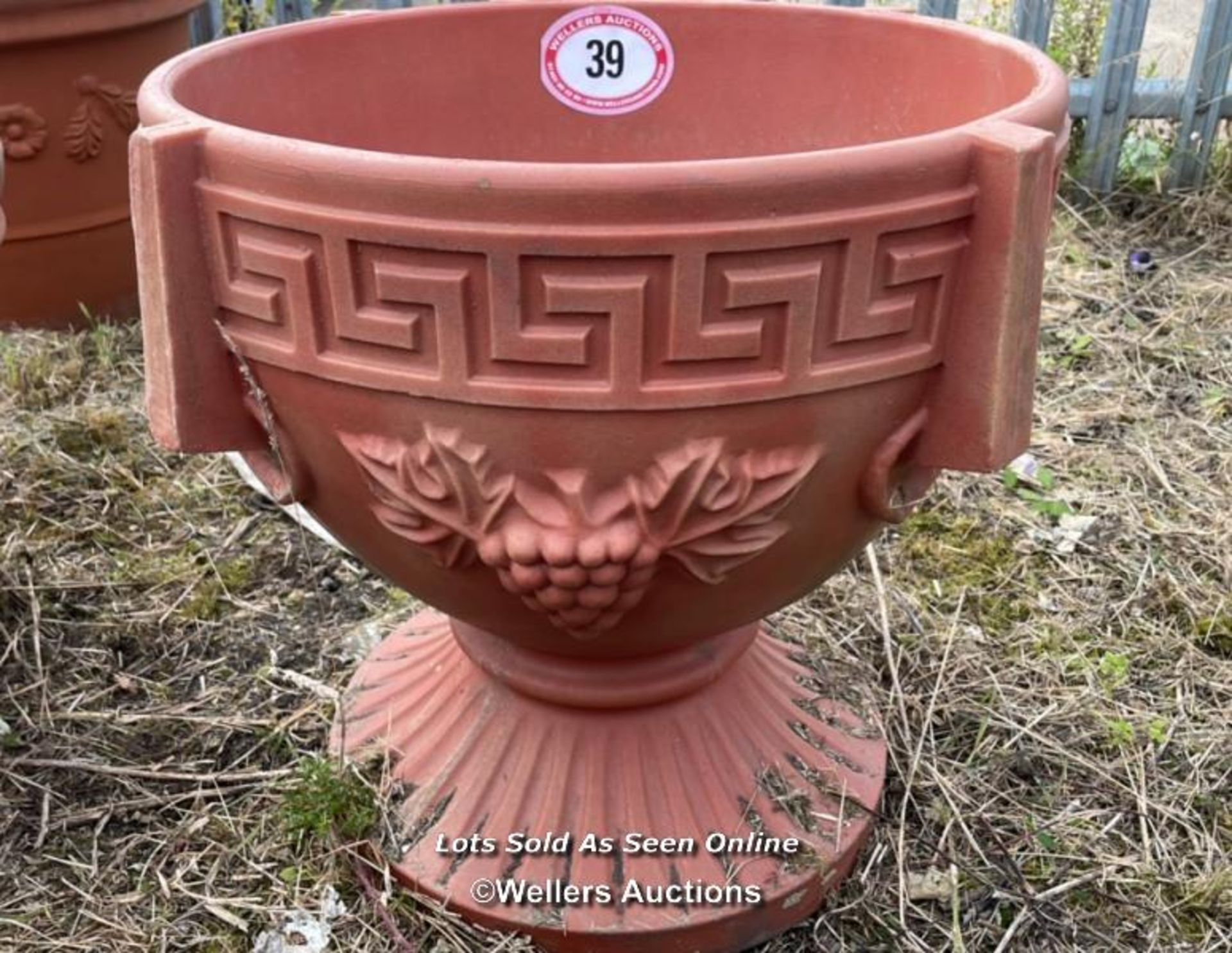 *GREEK STYLE PLANT POT, PLASTIC CASING WITH RECONSTITUTED STONE INNER, IN TERRACOTTA STYLE, 55CM (H)