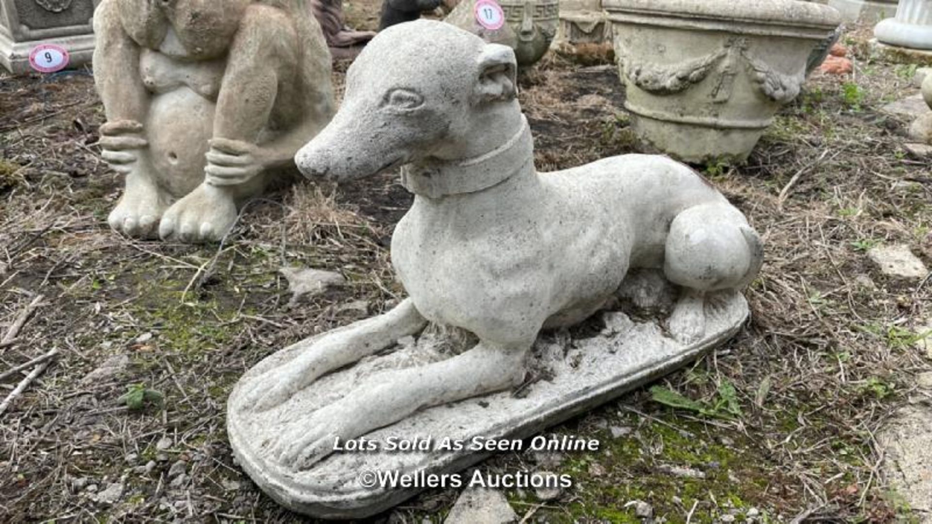 *RECUMBANT GREYHOUND, 70CM (L) X 40CM (H) / COLLECTION LOCATION: ALBOURNE (BN6), FULL ADDRESS AND