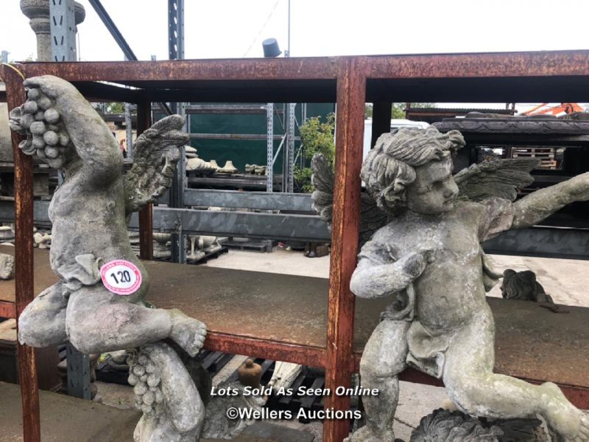 *NON-MATCHING PAIR OF FIBRESTONE CHERUBS, 68CM (H) / COLLECTION LOCATION: ALBOURNE (BN6), FULL