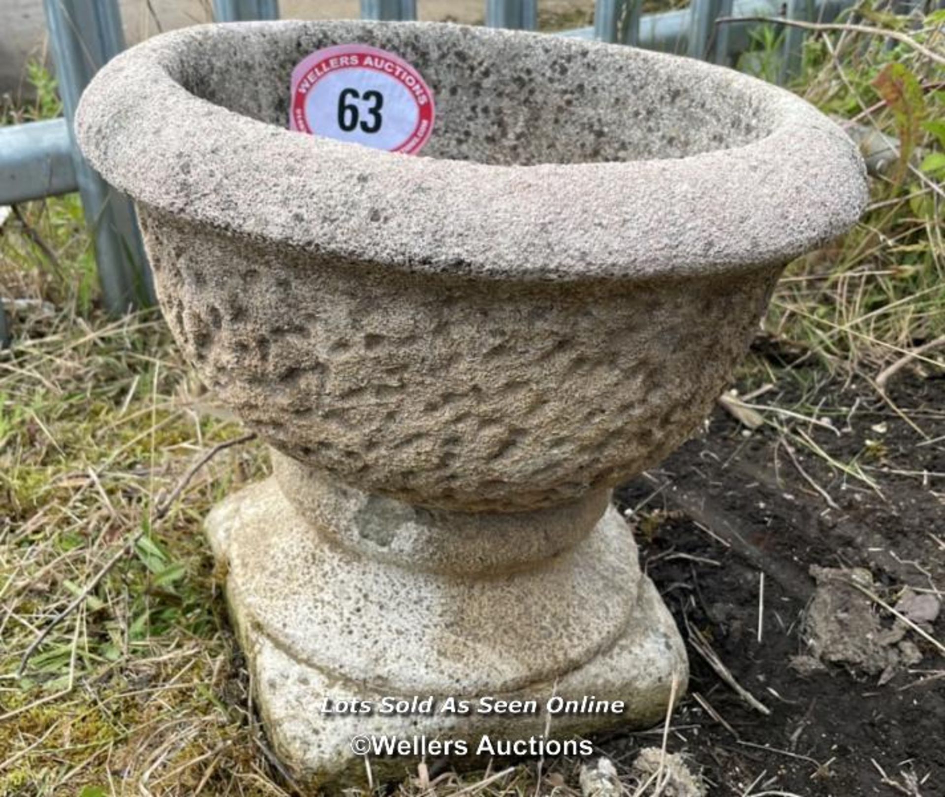 *RECONSTITUTED STONE URN PLANTER, 35 (H) X 49CM (W) / COLLECTION LOCATION: ALBOURNE (BN6), FULL