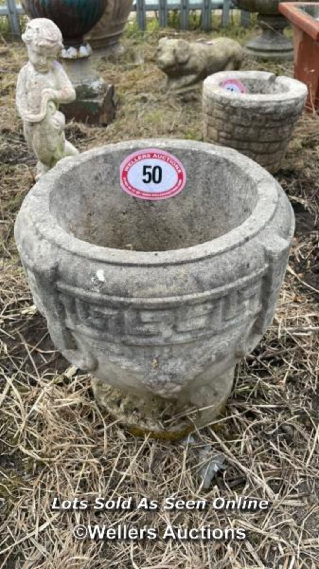 *RECONSTITUTED STONE GREEK STYLE PLANTER, 40CM (H) X 38CM (D) / COLLECTION LOCATION: ALBOURNE (BN6), - Image 3 of 3