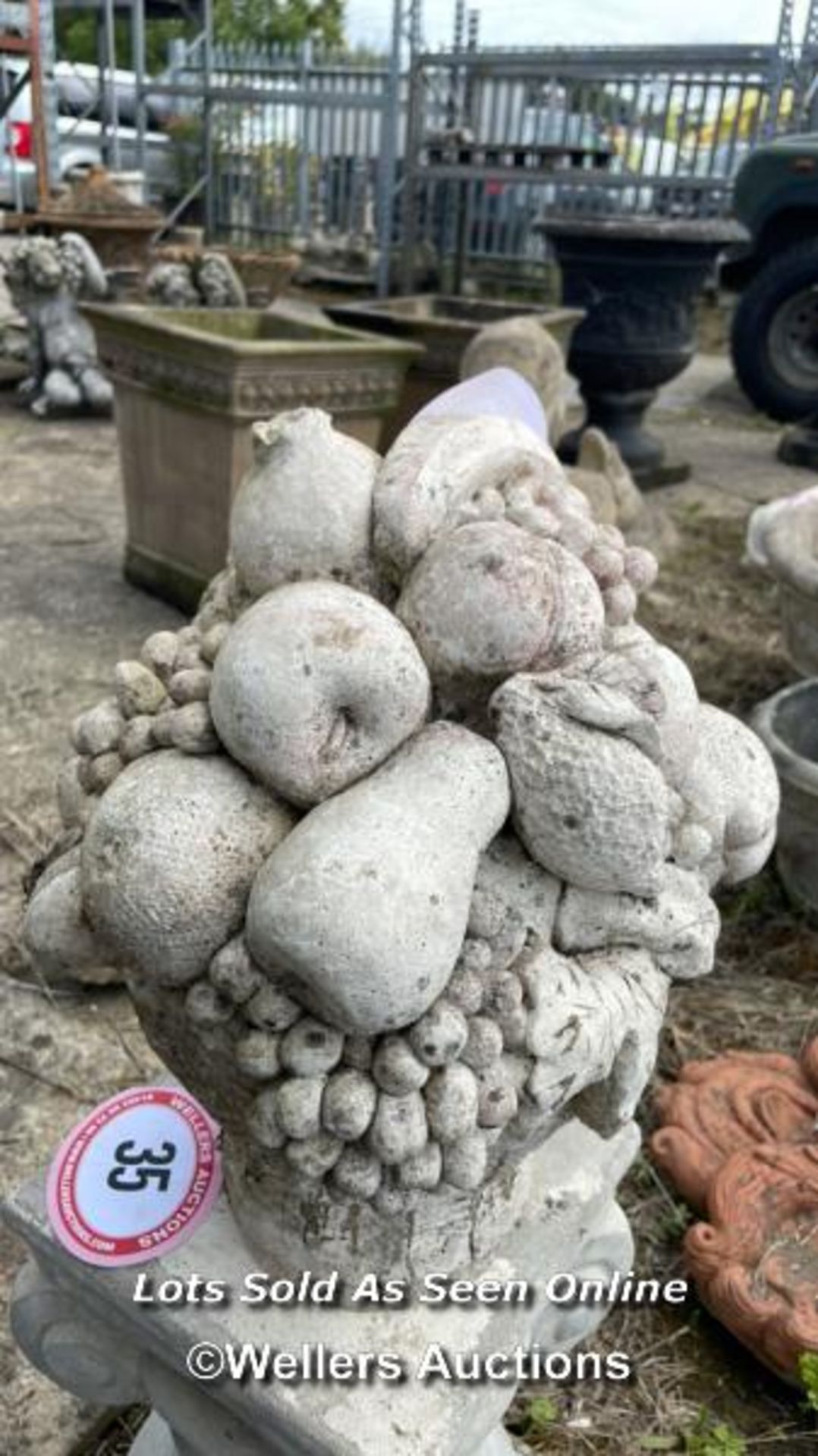 *RECONSTITUTED STONE FRUIT BASKET, 32CM (H) / COLLECTION LOCATION: ALBOURNE (BN6), FULL ADDRESS - Image 3 of 3