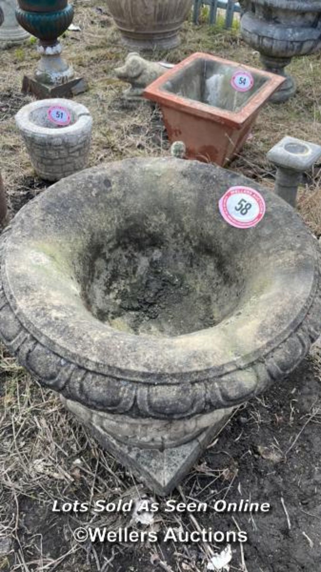 *RECONSTITUTED STONE URN, 64CM (H) X 62CM (DIA) / COLLECTION LOCATION: ALBOURNE (BN6), FULL - Image 4 of 4