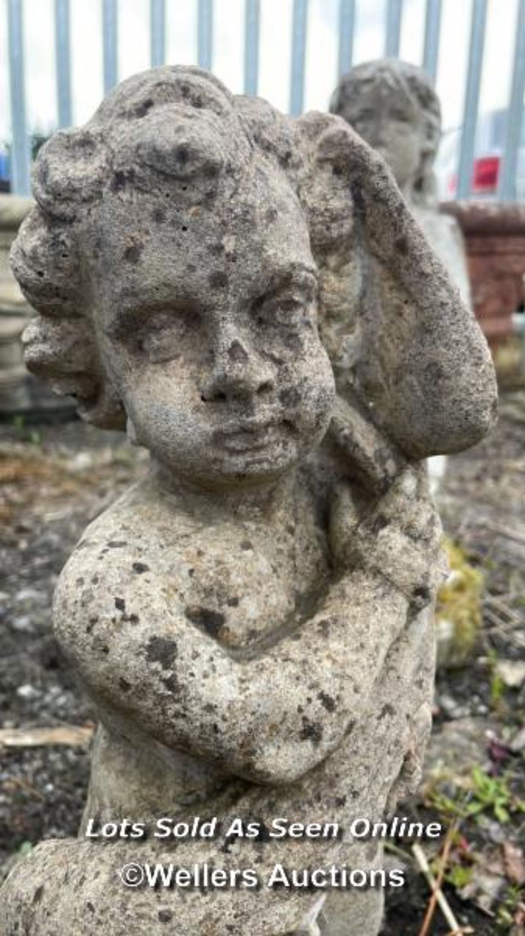 *LITTLE BOY WITH COY FISH, WITH FOUNTAIN SPOUT, 50CM (H) / COLLECTION LOCATION: ALBOURNE (BN6), FULL - Image 4 of 4