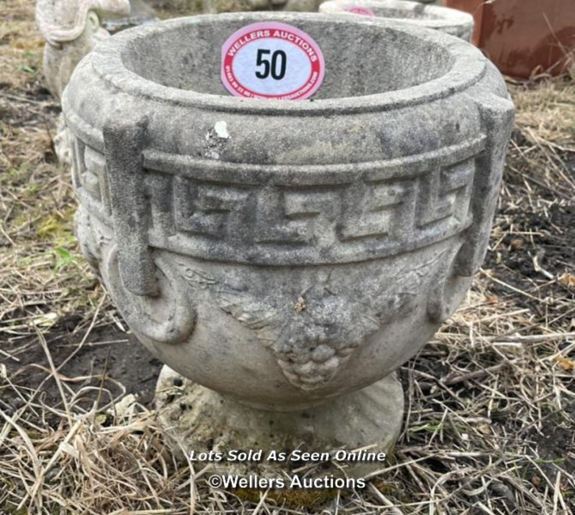 *RECONSTITUTED STONE GREEK STYLE PLANTER, 40CM (H) X 38CM (D) / COLLECTION LOCATION: ALBOURNE (BN6),